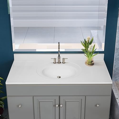 Miniatura 193 de Top de tocador de mármol cultivado de 19 pulgadas con protector contra salpicaduras, embalaje mejorado, remolino de marfil - Design House, 586263