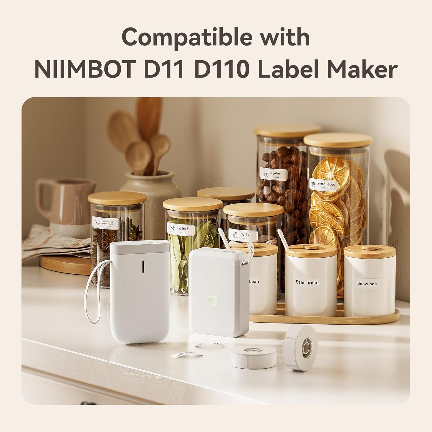 NIIMBOT D110 Label Maker Tape, 12x75mm (0.47"x2.95") 90Label/Roll, Waterproof Label for Home Office Oragnization, White - Image 2