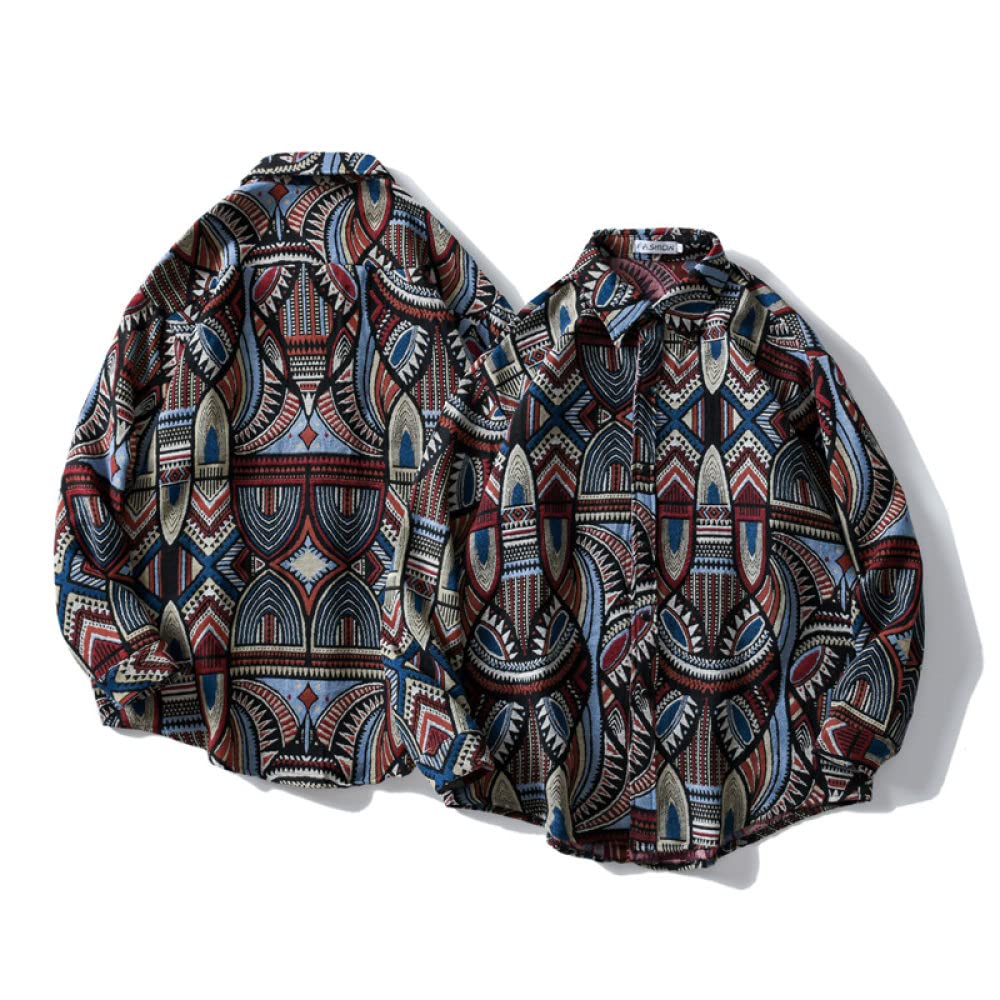 HGJH Herren Flanellhemd,Herren Langarmshirt Fleecejacke Boho Vintage Jacke Ethno Blau Thermohemd Futter Holzfällerhemd Bequem Lässiges Arbeitshemd Für Herren Jungen