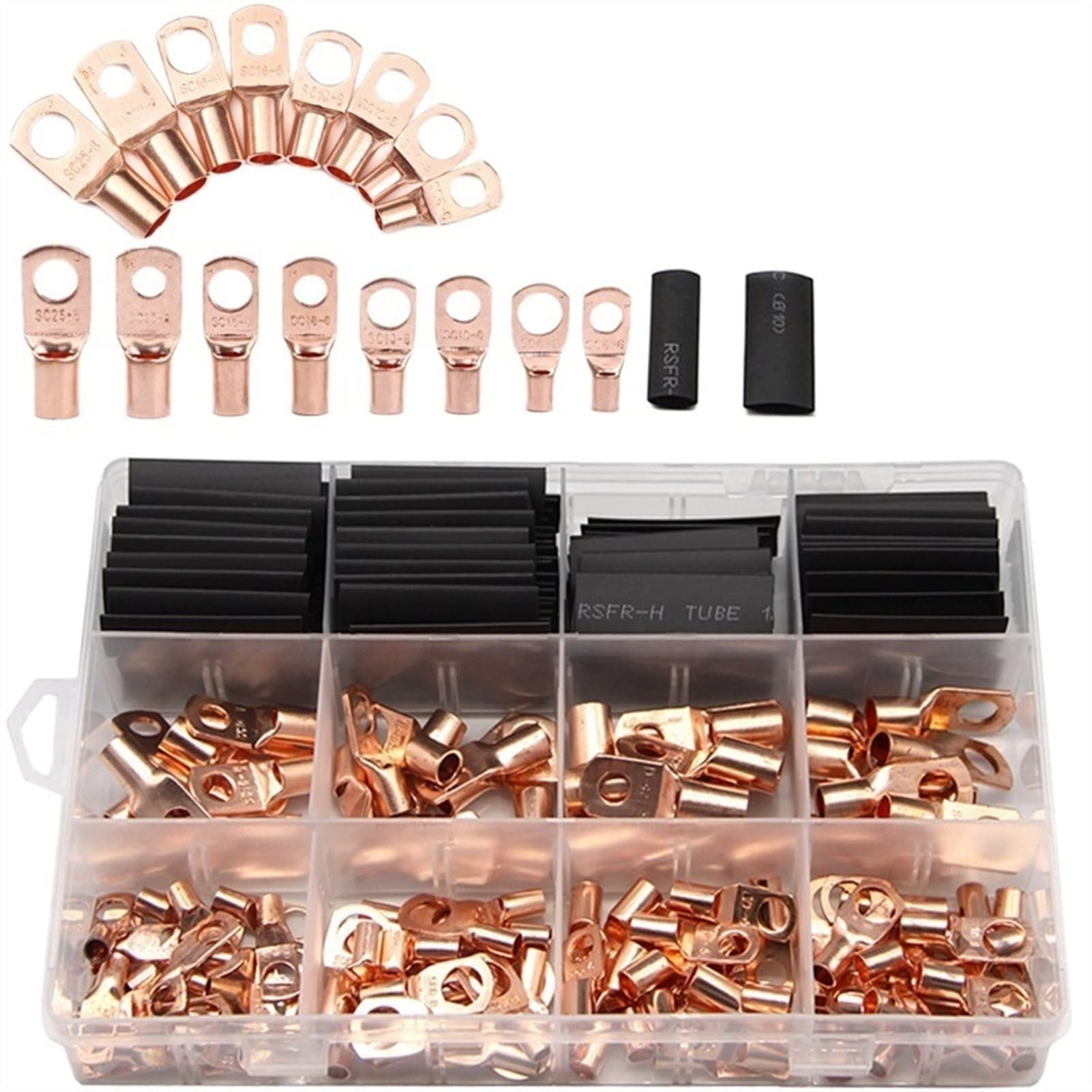 Connecteurs à sertir électropneumatiques, Assortiment de 60/260 cosses à sertir en cuivre Nu for câbles électriques de Voiture, bornes SC, SC6-25(60pcs Copper)