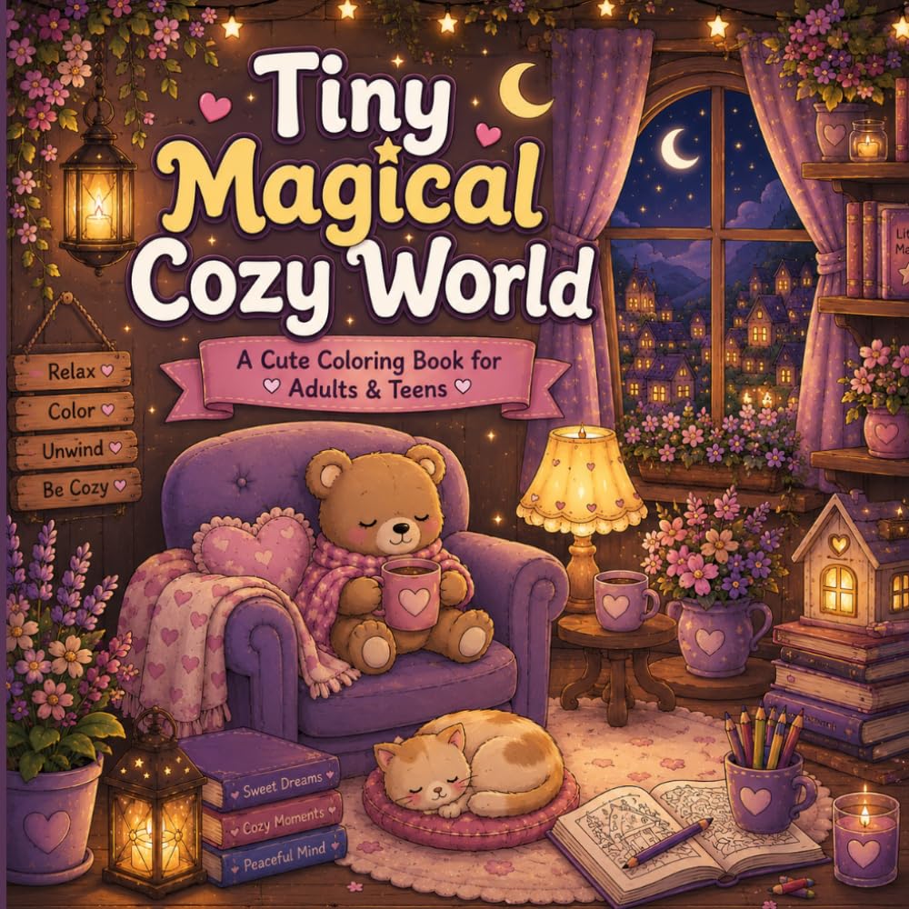 Tiny Magical Cozy World: A Cute Coloring Book for Adults & Teens — Relax, Unwind, and De-Stress with Magical Cozy Scenes