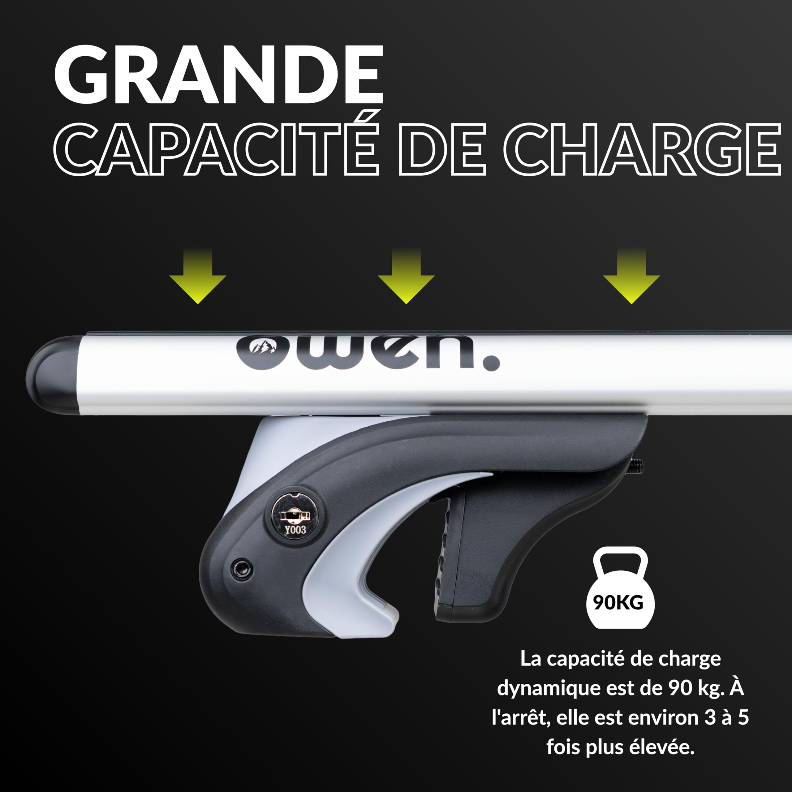 OWEN 5.0 Barres de Toit Transversales | 120 cm | Aluminium Argent | 90 kg | pour Rails Ouverts | Aérodynamique & Sécurisé | Installation Facile | Porte-Bagage Universel