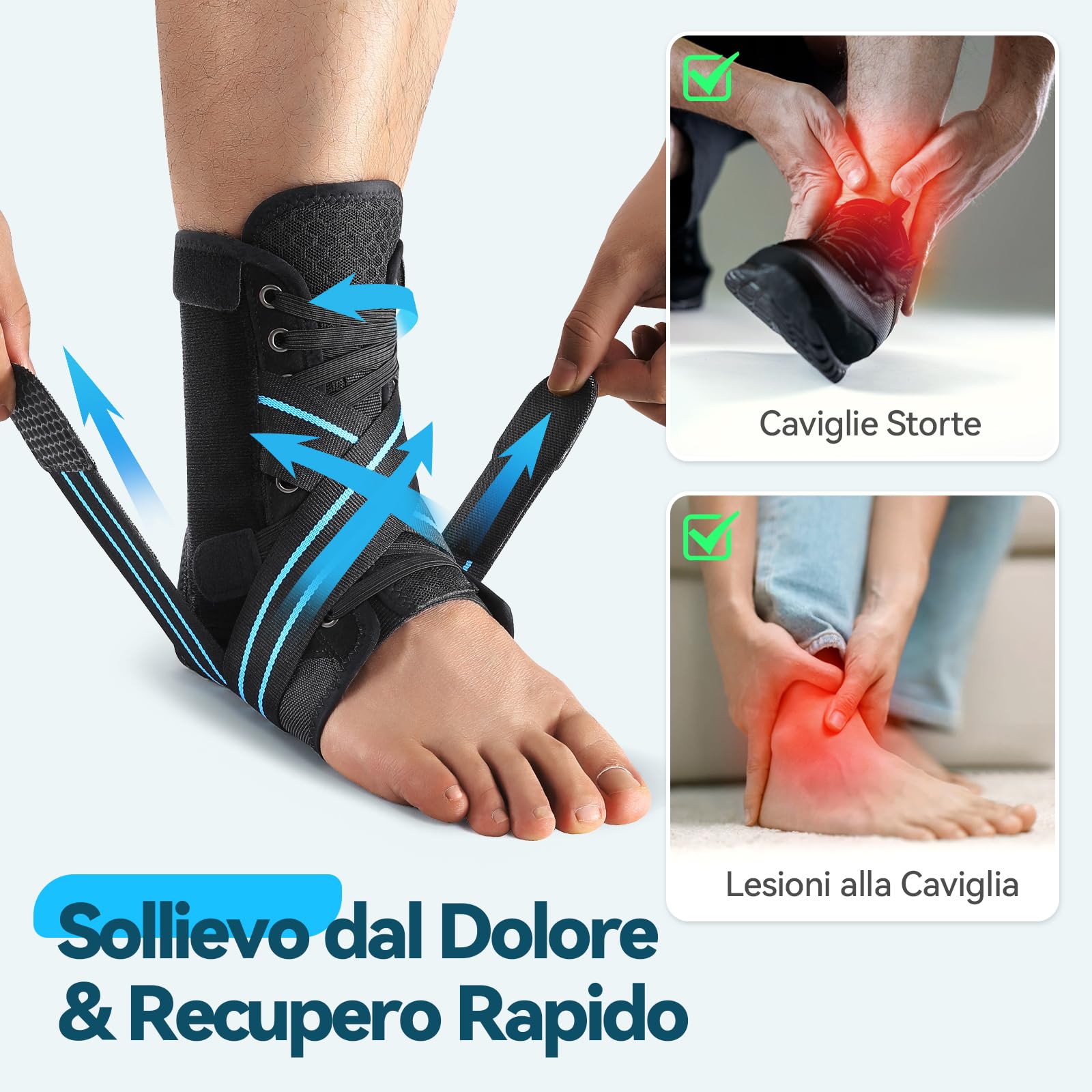 AGPTEK Tutore Caviglia con Piastre Staccabili, Cavigliera Sportiva Regolabile per Distorsione, Tendinite d'Achille, Sinistro o Destro, Uomo e Donna (M)