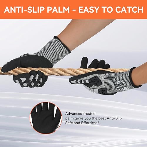 Miniatura 6 de Guantes de trabajo de seguridad, guantes de impacto para hombres y mujeres, resistentes a los cortes, antideslizantes, guantes resistentes con