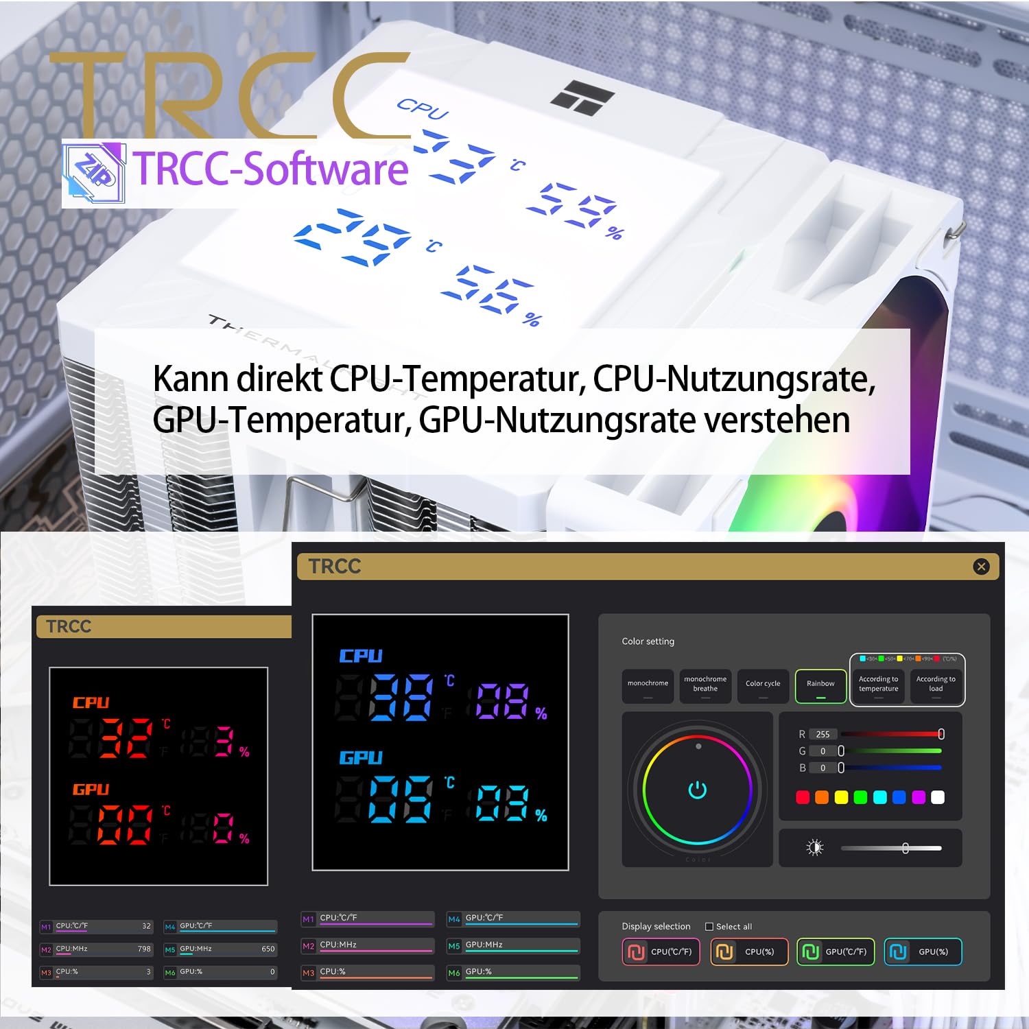 TR-Thermalright Peerless Assassin 120 Digital ARGB Blanco Enfriador de CPU, Doble Torre con 6 Heatpipes, Ventiladores Dual PWM de 1850RPM, Panel de Visualización Digital en la Cubierta Superior