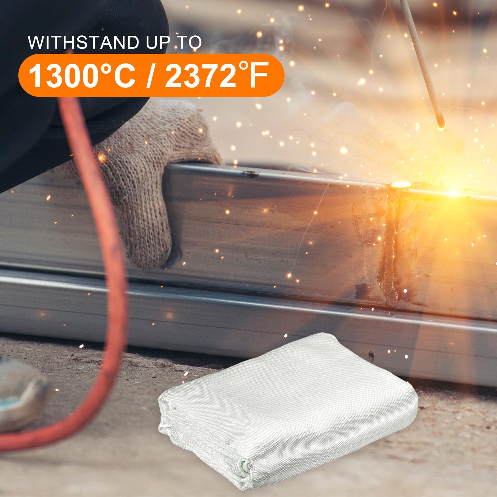 QUARKZMAN Manta De Soldadura Ignífuga 175x182 cm, Tela De Fibra De Vidrio Resistente Al Calor, Manta Protectora contra El Fuego, Suministros De Protección, 0.8 mm De Grosor, Blanca