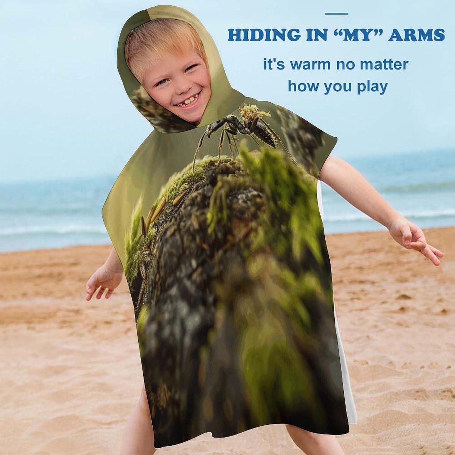 Kids Bath Towel Kids Hooded Beach Towel Kids Pool Towel Ant Carrying Food Printed Kids Beach Towel for Boys Girls Soft Absorbent Quick Dry Beach Swim Pool Towel