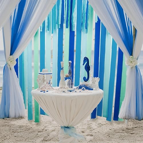 Vista 138 de 8 rollos de serpentinas moradas, paquete de 656 pies de papel crepé morado con blanco para decoraciones de fiestas, decoraciones de cumpleaños