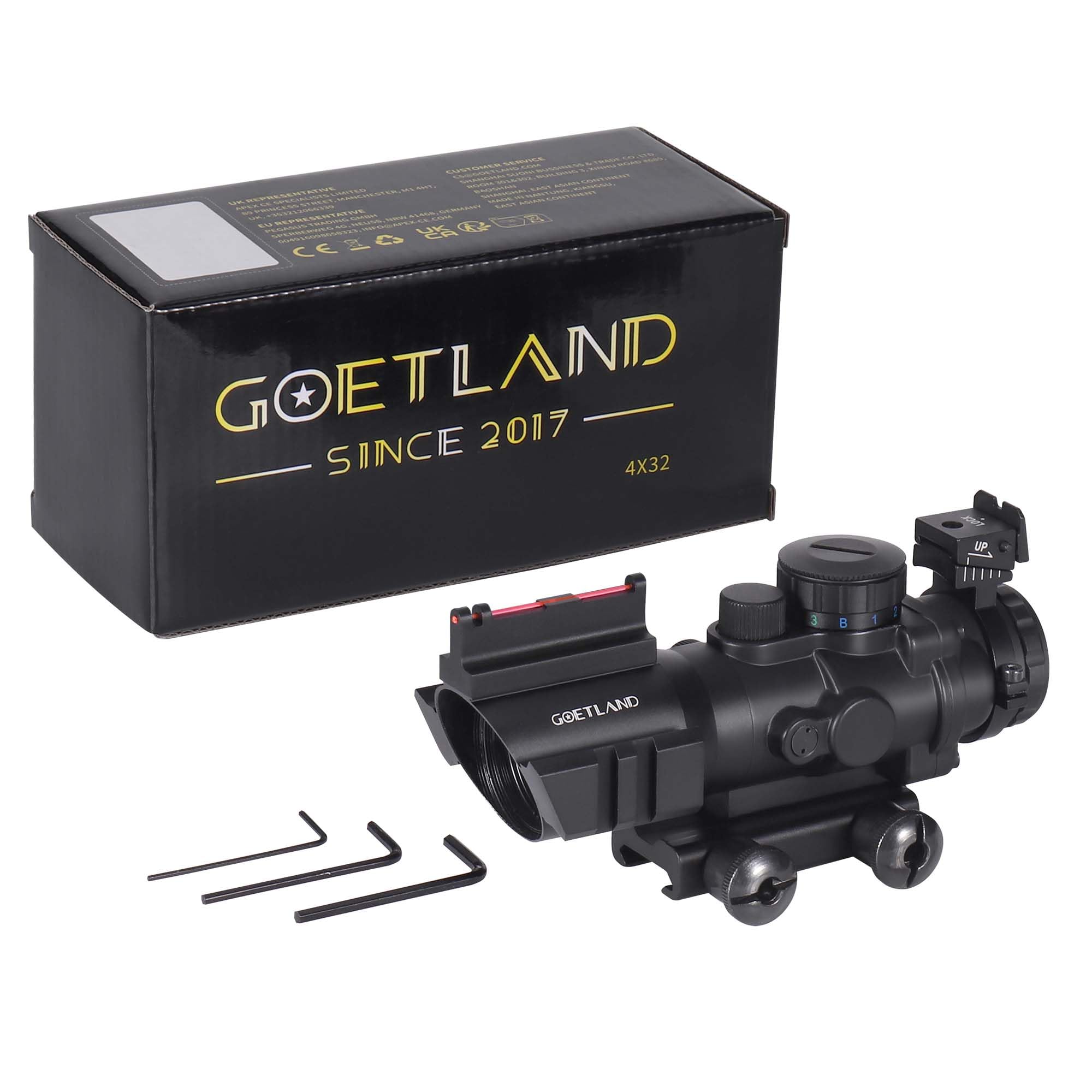 Goetland Lunettes de Visée à Prisme 4x32 Visée Sight Reflex Optic BDC SFP avec Mounture de 20 mm pour Tactique Chasse Airsoft Arbalète Carbine Tir Sportif