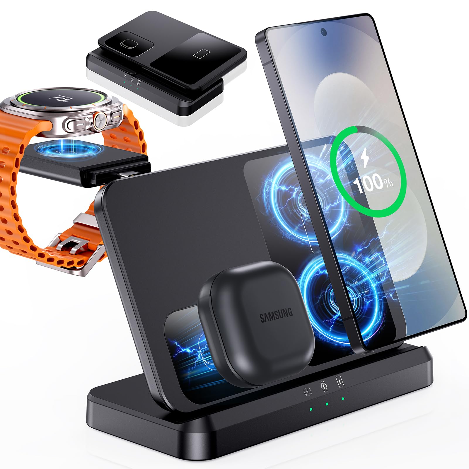 EGV Wireless Charger for Samsung 3 in 1 Wireless Charging Station for Galaxy S26 Ultra S25 S24 Z