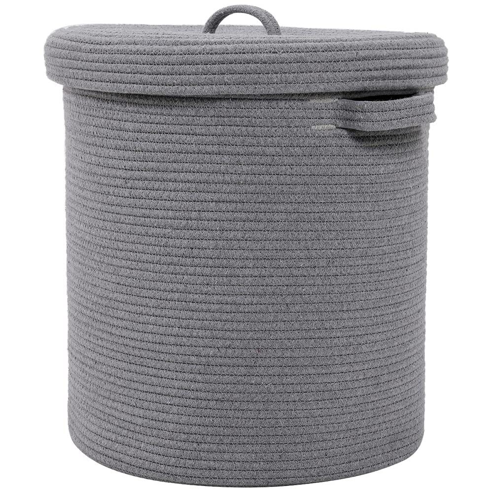 Gleckn 12" X 12" X 14" Large Storage Basket With Lid, Cotton Rope Storage Baskets, Laundry Hamper, Toy Bin, Toys Blankets Pillows Storage In Living Room Baby Nursery,Grey Stiches With Cover