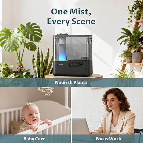 Miniatura 9 de BREEZOME Humidificadores de 5 L para dormitorio, habitación grande, humidificador de niebla fría de llenado superior de 36 horas con bandeja de
