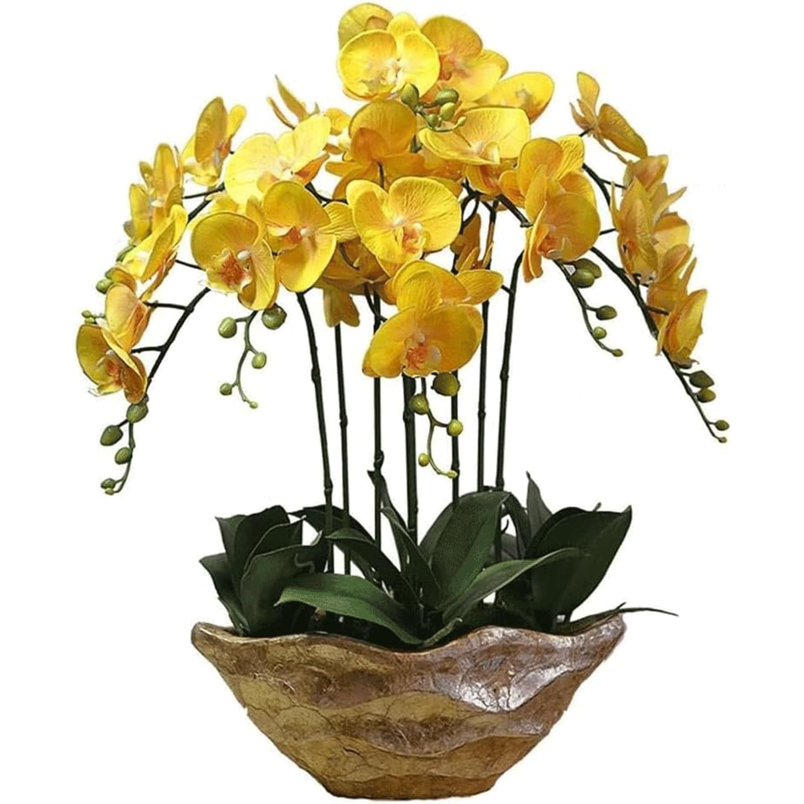Orchidées artificielles jaunes avec vase idée cadeau fêtes et maison
