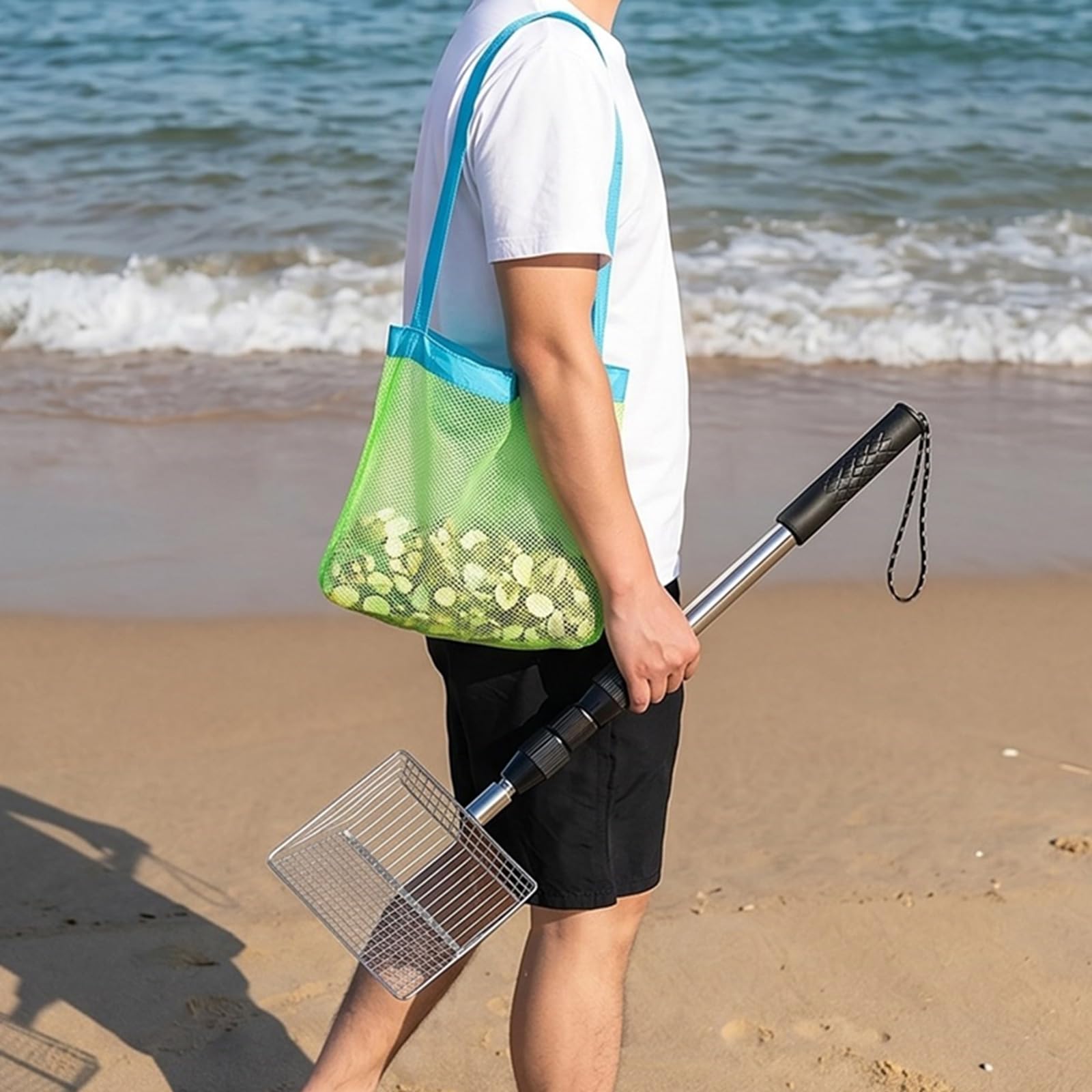 Tamiz de con Bolsas de Playa, tamiz de Dientes de Metal, Palas de, Pala para Recoger Conchas, Herramienta para Pala