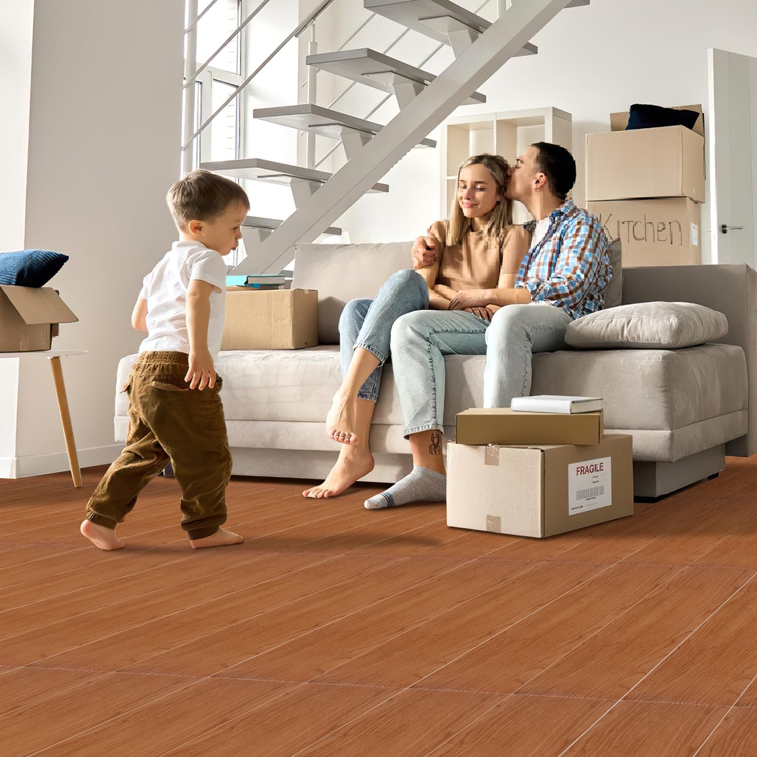 Suelo de PVC autoadhesivo, suelo de vinilo de 2,5 m², antideslizante, resistente al agua, azulejos de vinilo, para cocina, salón, balcón, 91,44 x 15,24 cm de grosor 2 mm (18 azulejos, madera