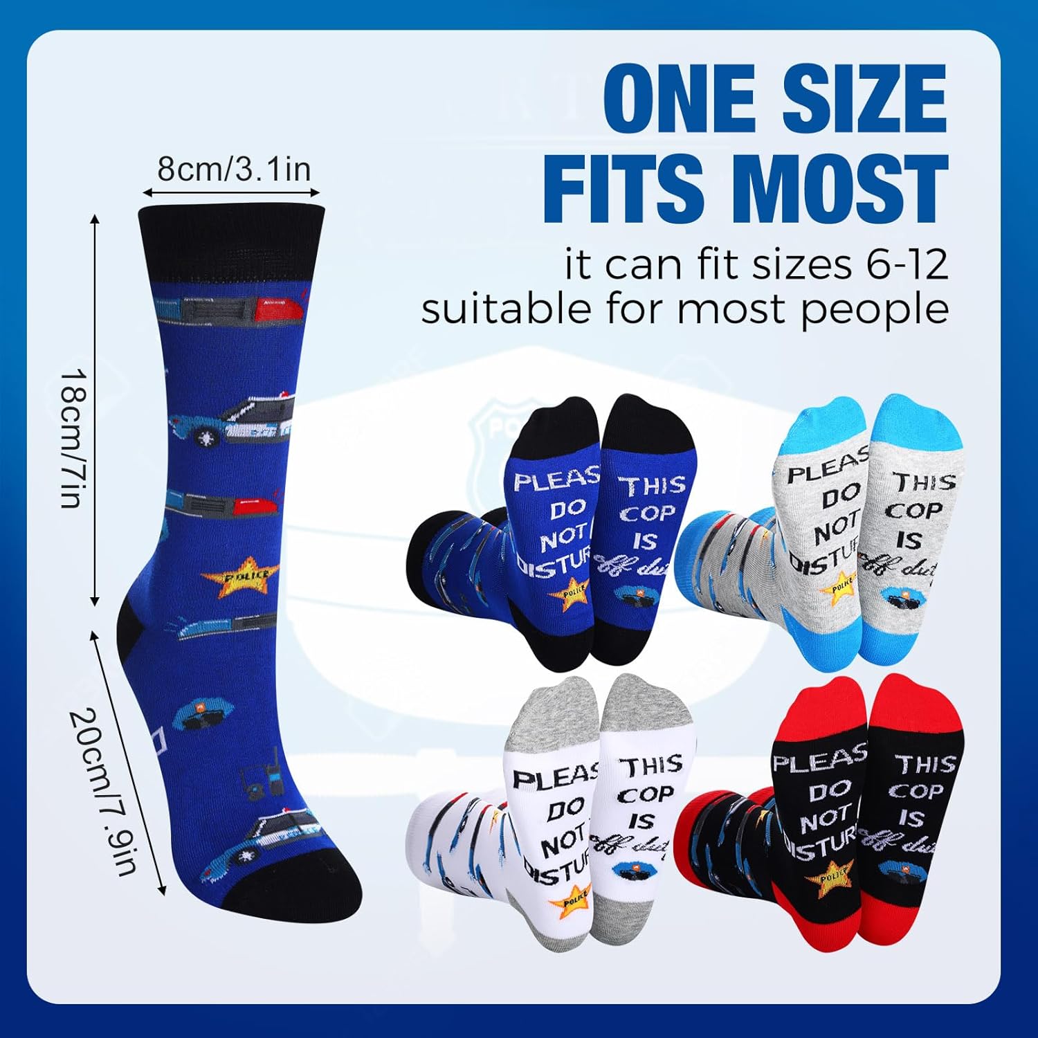 Suhine 4 Pairs Police Gifts Novelty Cop Socks Police Officer Gifts for Men for Retirement Chief Week - Image 3