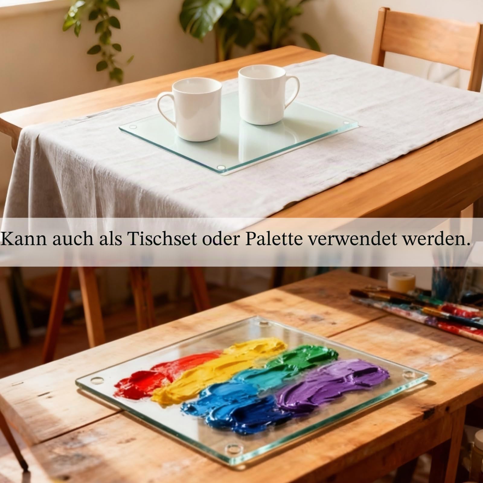 Hacaroa Set mit 4 Schneidebrettern aus gehärtetem Glas, 25.4x25.4 cm, quadratisches Schneidebrett mit Gummifüßen, rutschfeste Glasablage für Küchenarbeitsplatte, spülmaschinenfest, transparent