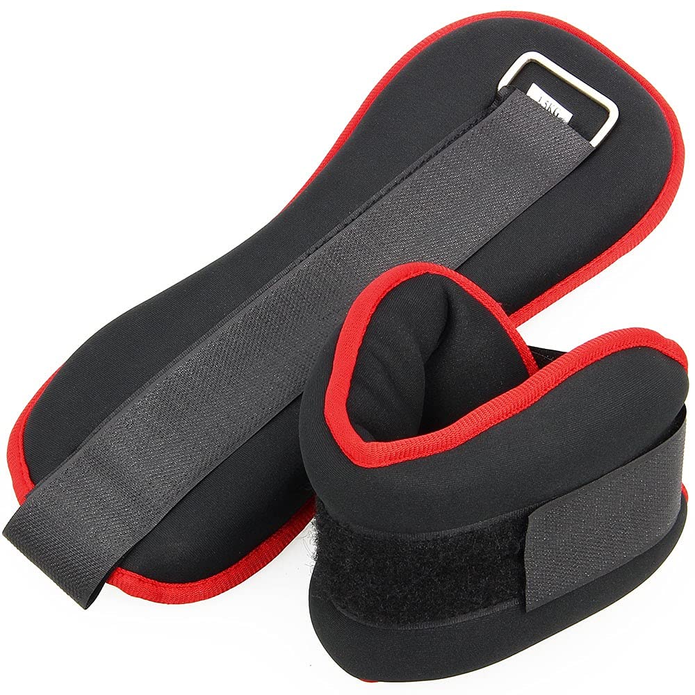 Ankle Wrist Fitness Weights Set Men Women Adjustable Strap Training Gym 1Kg 2kg 3kg 4kg 5kg Compact Iron (1kg (2 x 0.5kg), Red & Black)