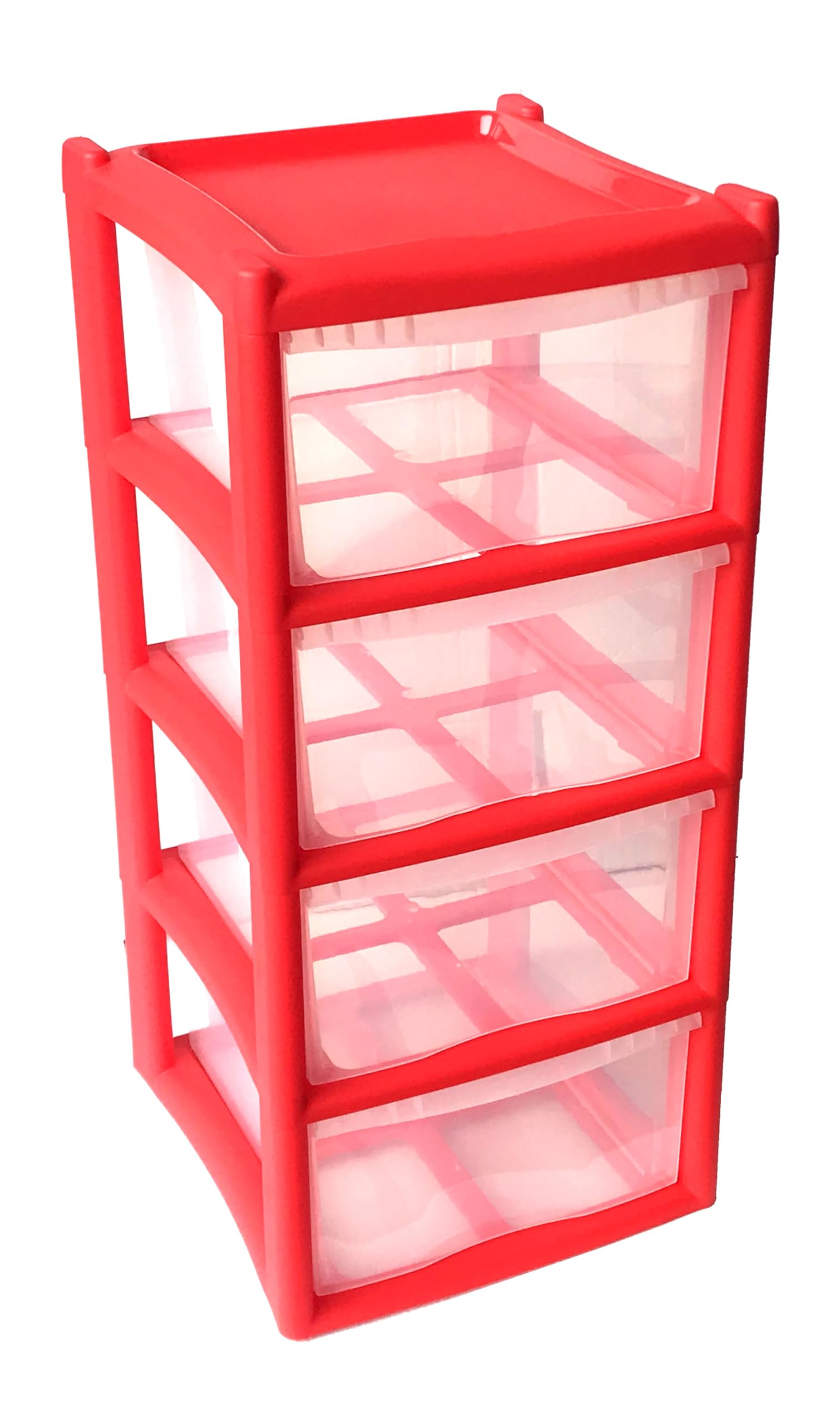 LUNEX 4 Deep Drawer Black Modular Storage Tower Unit For Home Office Schools (Red)