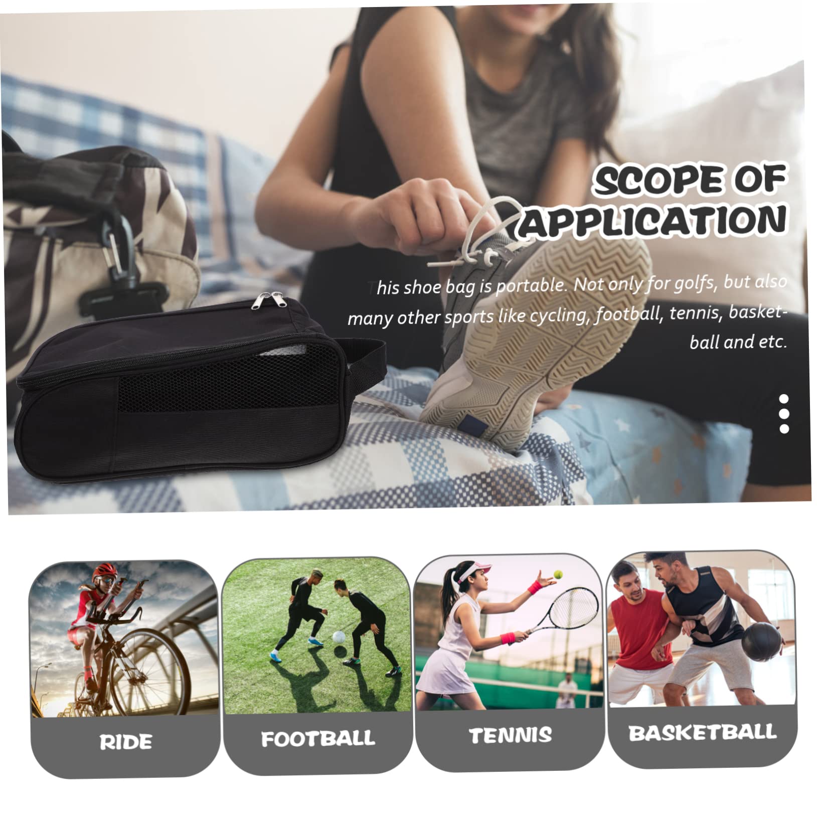 Borsa Porta Scarpe da Golf Nera in Poliestere Riutilizzabile Design Multiuso e Cerniera per Ciclismo e Golf, Custodia Traspirante e Resistente per Viaggi
