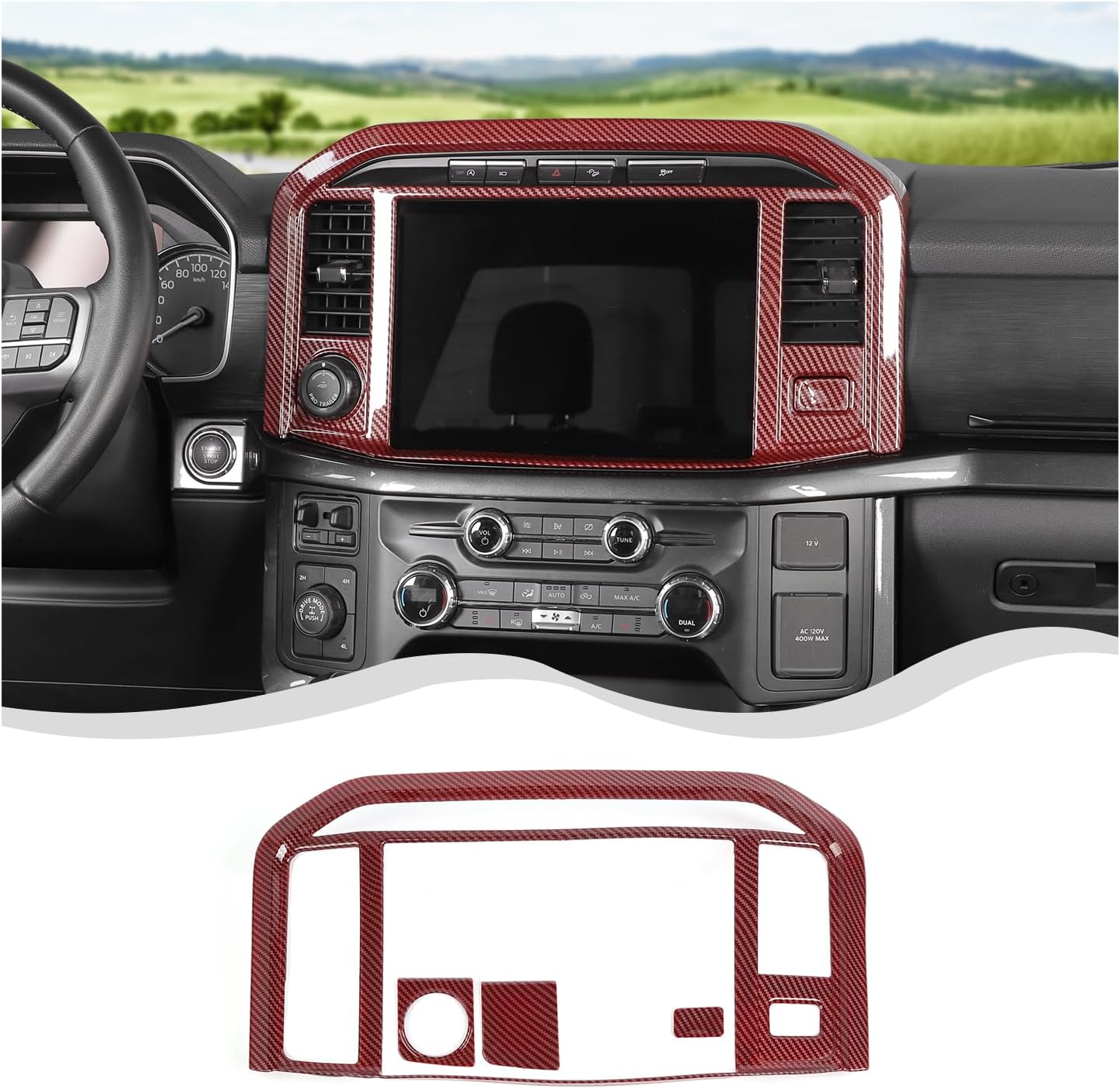 Central Control Dash Navigation Panel Screen Cover Trim AC Vent Cover Trim Decoration Compatible with F150 2021 2022 2023 2024 2025 Interior Accessories(red,ABS) (red)