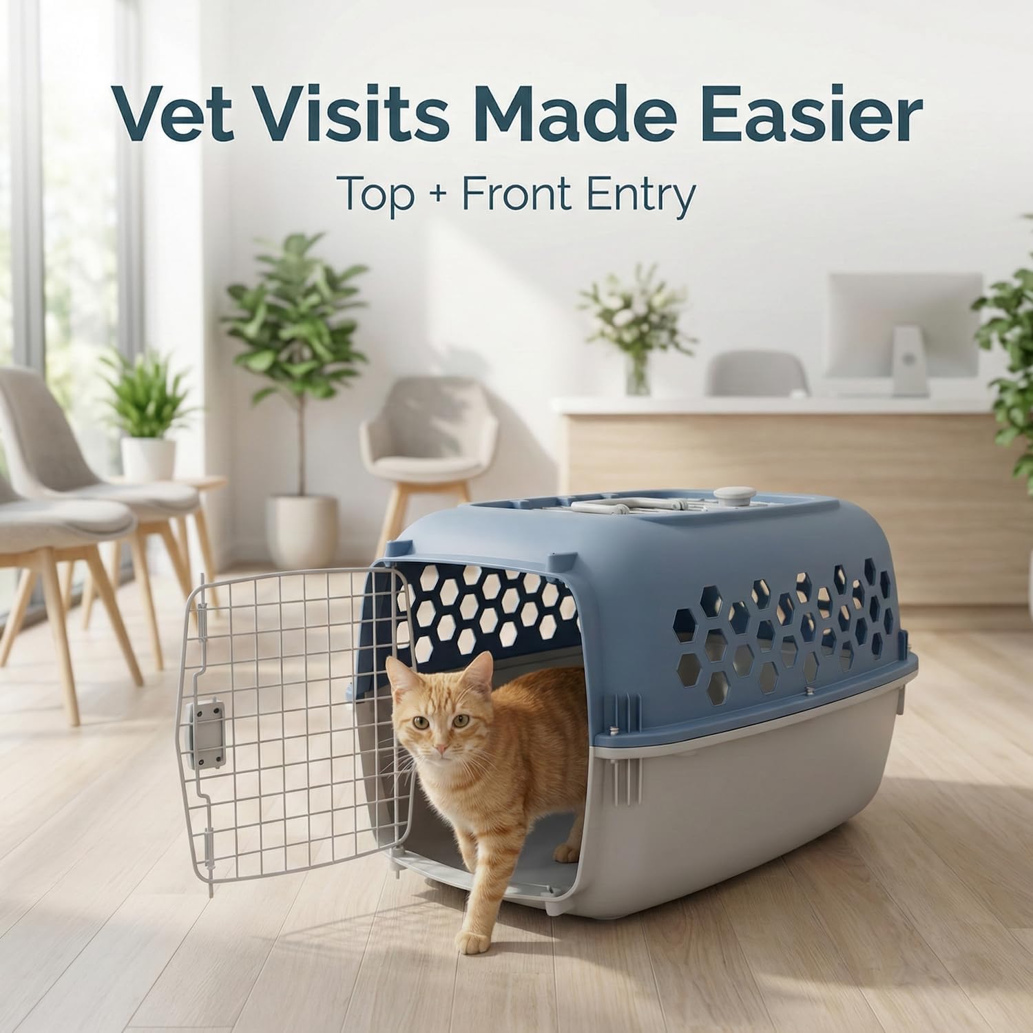 Cat Carrier Hard for Small Dogs & Cat Carriers, Top Load & Front Entry Travel Crate, Ventilation & Security Lock for Small Pets up to 30lbs, Durable Small Animal Cage, 24in, Blue