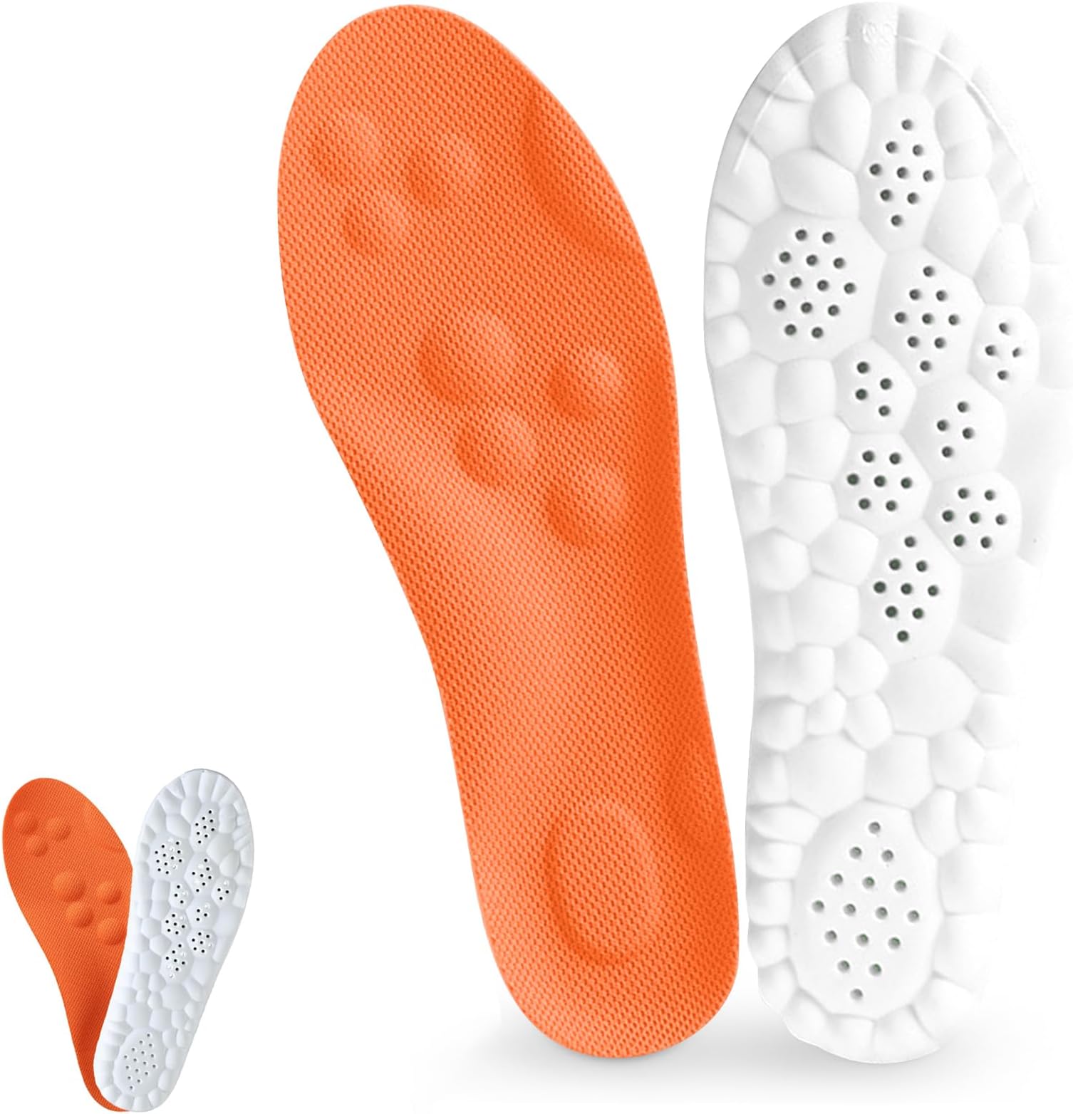 4D Cloud Insoles for Men Women, Memory Foam Cloud Insoles, 4D Massage Shoe Inserts, Cloud Insole, Shock-Absorbing Foot Support, Trim to Fit All Shoe Types(Orange, Men11.5-12.5/Women13-14)