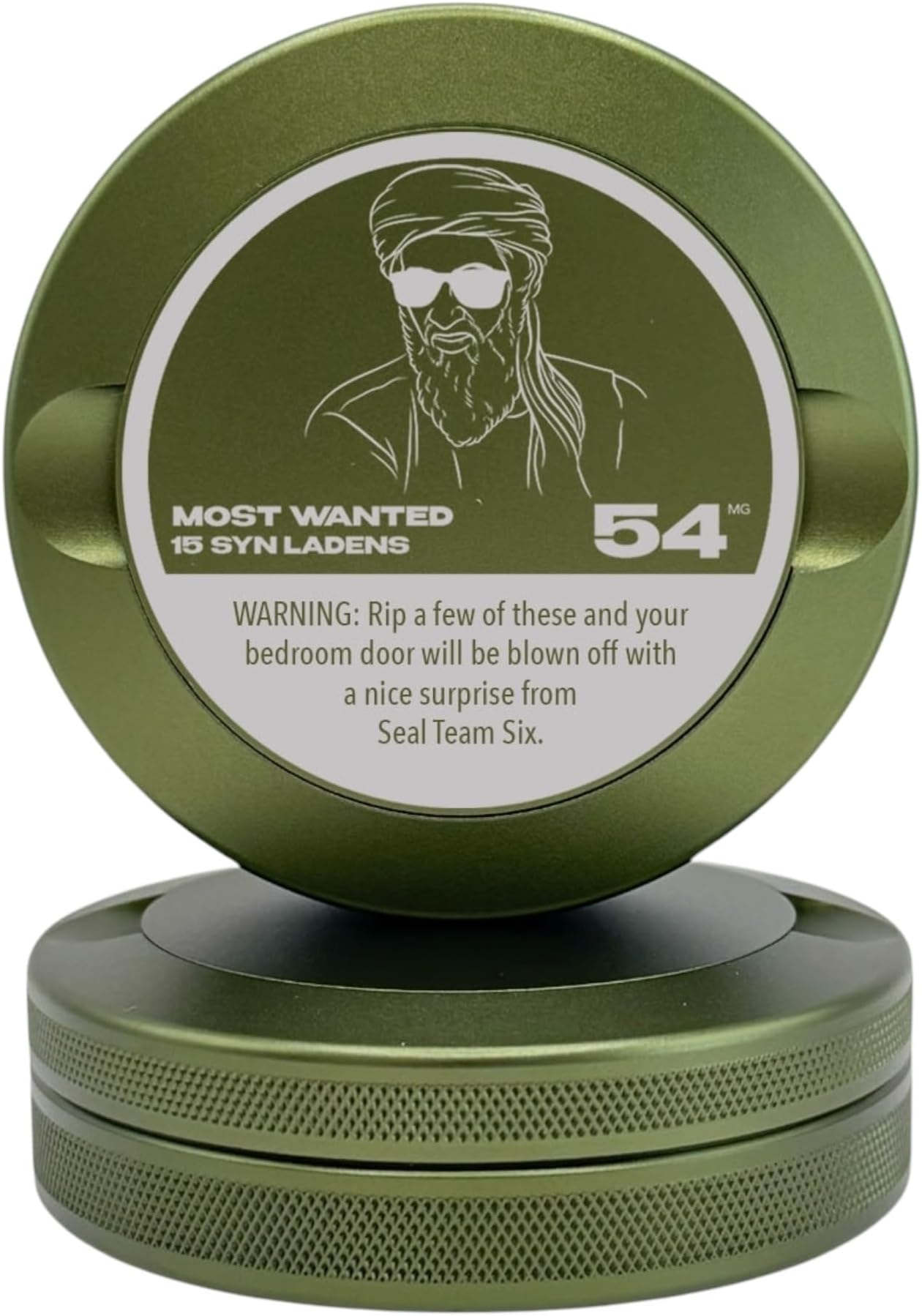 Syn Laden | Metal Container for Zyn, Premium Aluminum Can & Rugged Pouch Holder | Extra Capacity, Knurled Grip & Used Pouch Storage | EDC (Military Green)