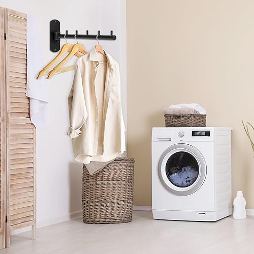 Miniatura 2 de Sumnacon Perchero de ropa de acero inoxidable, 2 piezas, perchero de ropa montado en la pared, tendedero de pared con brazo oscilante, colgador de