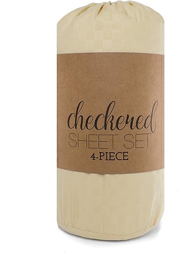 Miniatura 3 de ienjoy Home - Juego de sábanas de 4 piezas con estampado a cuadros en relieve, color crema