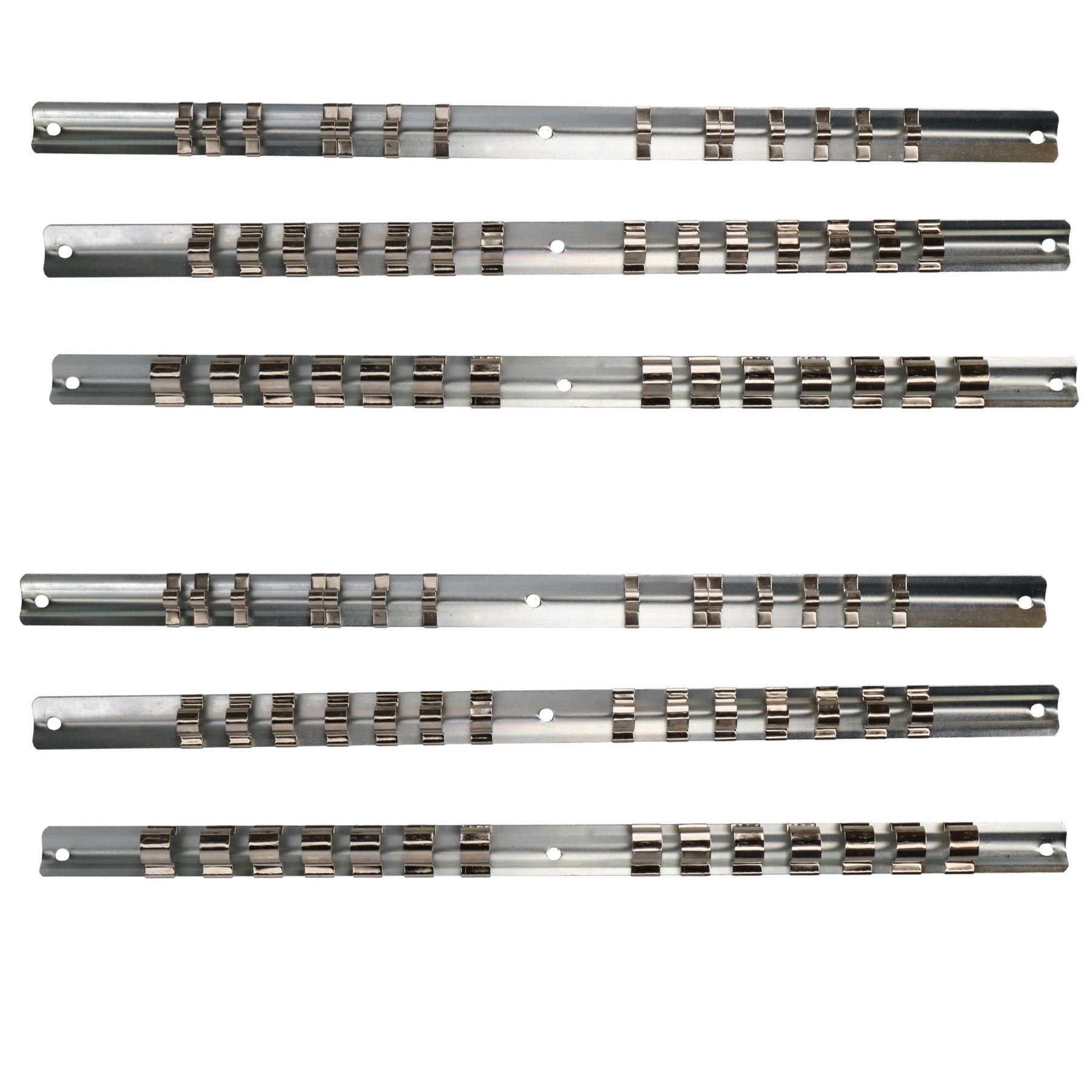 6pc Socket Storage Holder Organiser Rails For 1/4, 3/8 and 1/2 Sockets 84 Clips