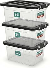 Klass 3 PCS 24L Plastic Storage Boxes With Lids Clear Storage Box Black Lid | 3 Pack, 24 Litre Multipurpose Nestable Stackable Storage Box, Medium Storage Containers For Home, Kitchen, Craft, Office