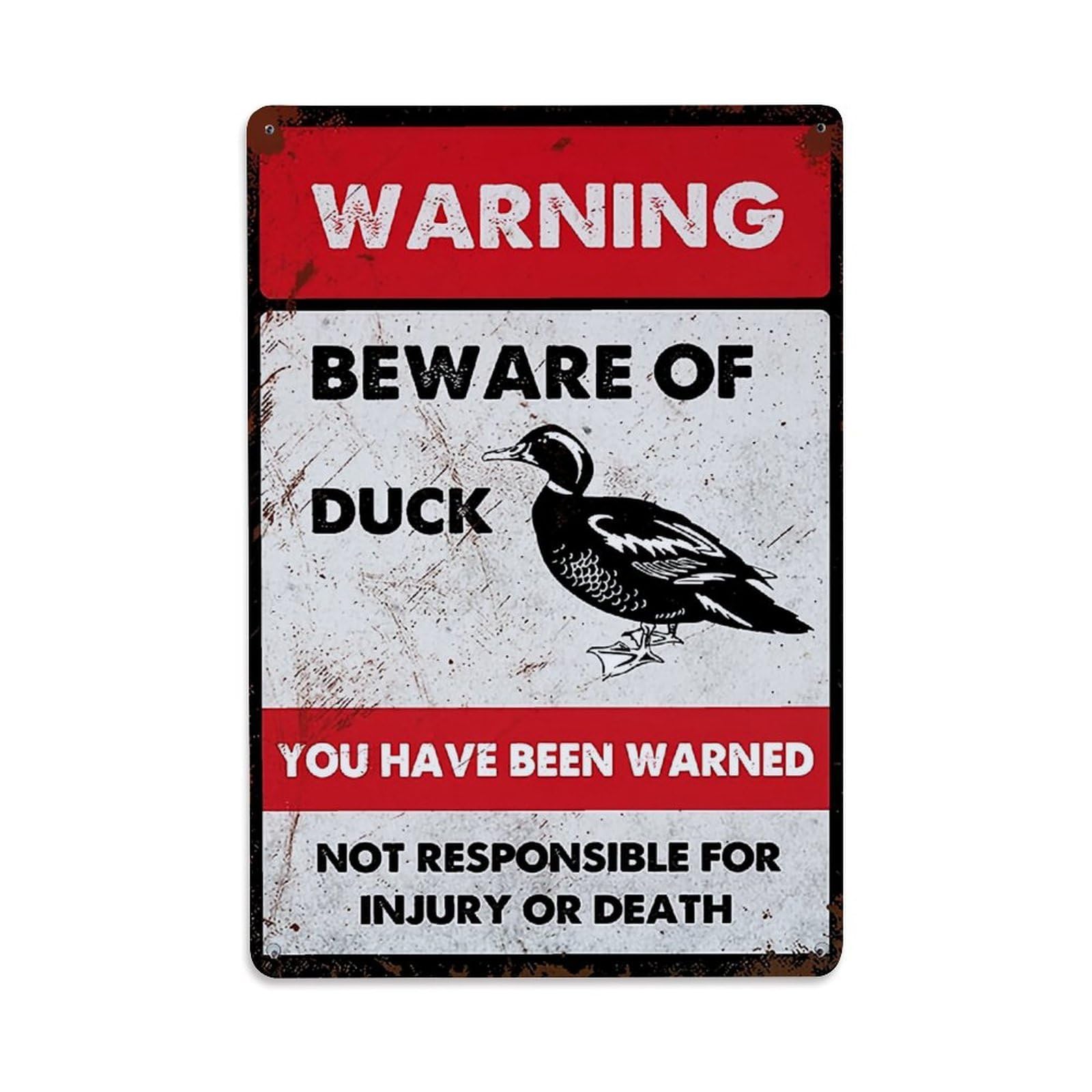 Jdfenggu Vintage Warning Beware Of Duck Sign Retro Metal Tin Sign, Decor Art Poster For Bar, Home, Man Cave, Kitchen, Laundry Room Gift 8X12inch