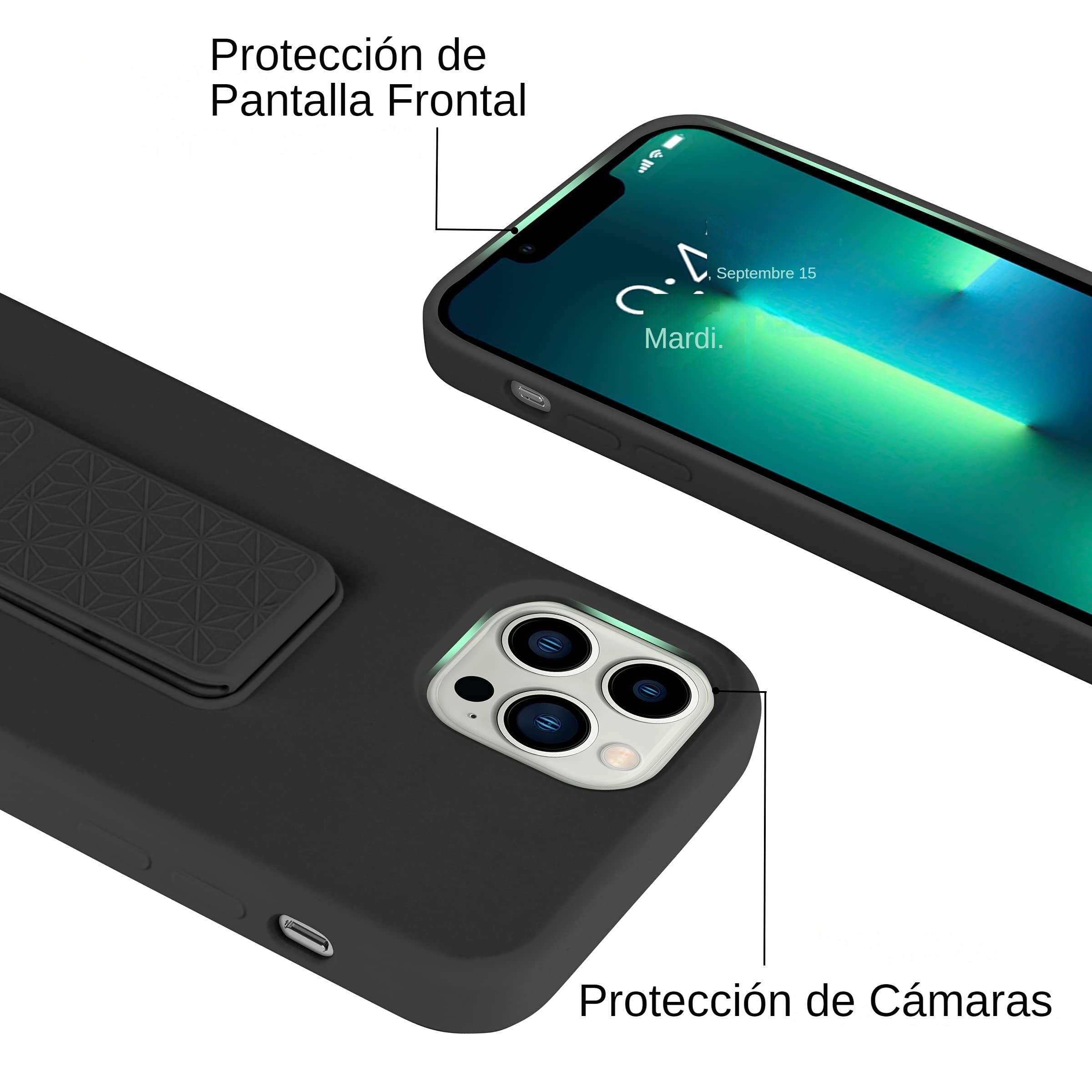 LAUDTEC Funda Silicona para iPhone 13 Pro,Soporte Invisibles con Apoyo Vertical y Horizontal,Material de Silicona es Suave y Respetuoso con la Piel,[Grado Militar Protección]Carcasa Anti-caída,Negro.