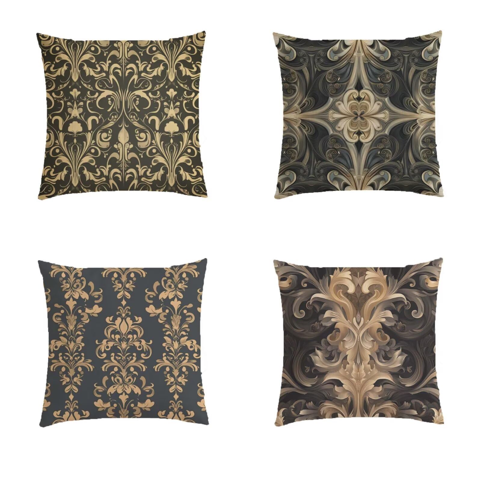 Housse coussin extérieur 70x70cm en lin marron foncé avec impression double face premium