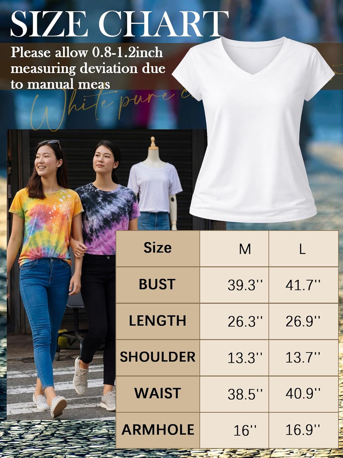 Silkfly 3 Pcs White Cotton V Neck T-Shirts Tie Dye DIY Items Kit for Women 2026 Summer V Neck Y2k Basic Cap Sleeve Tees for Tie Dye