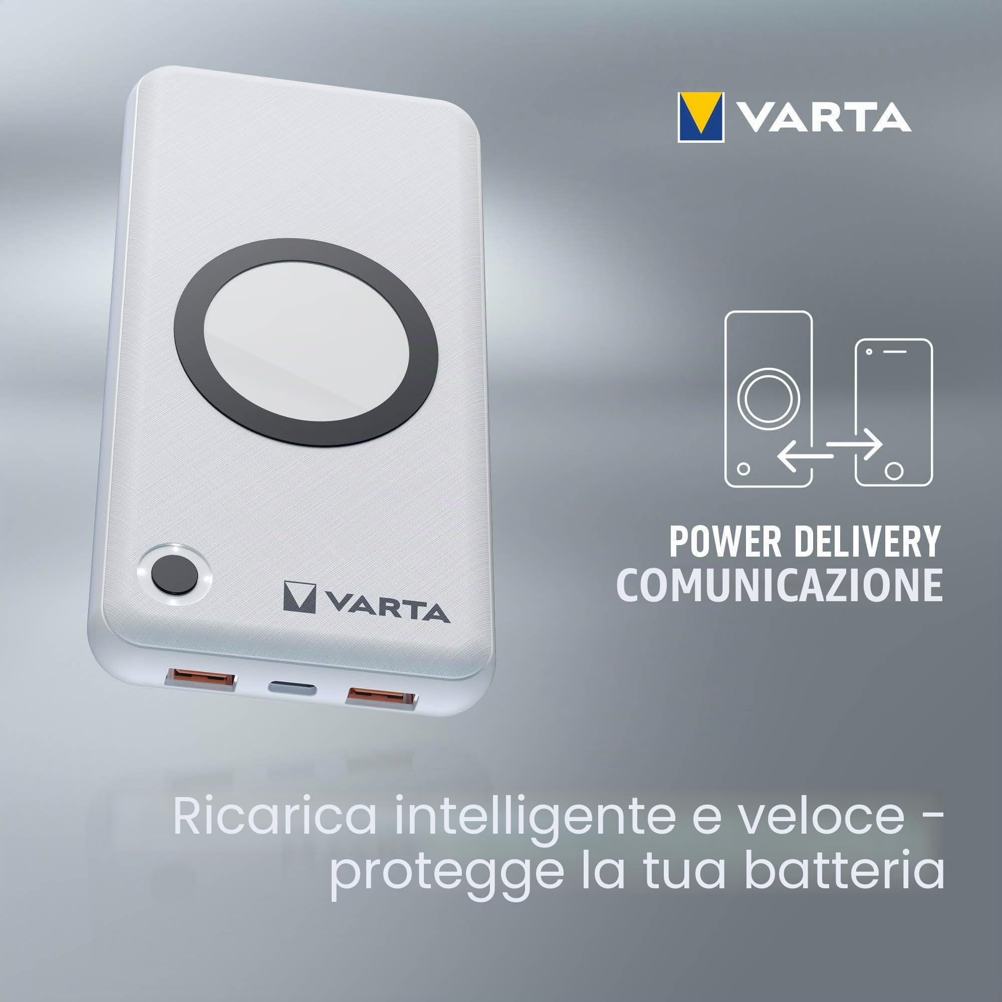 VARTA 57908, Batteria Esterna senza fili, Bianco, 15000 mAh, 160 x 79 x 19.5 mm | power bank 2 in 1 e caricatore wireless, Quick Charge, ricarica wireless, caricabatterie portatile per fino a 4 dispositivi