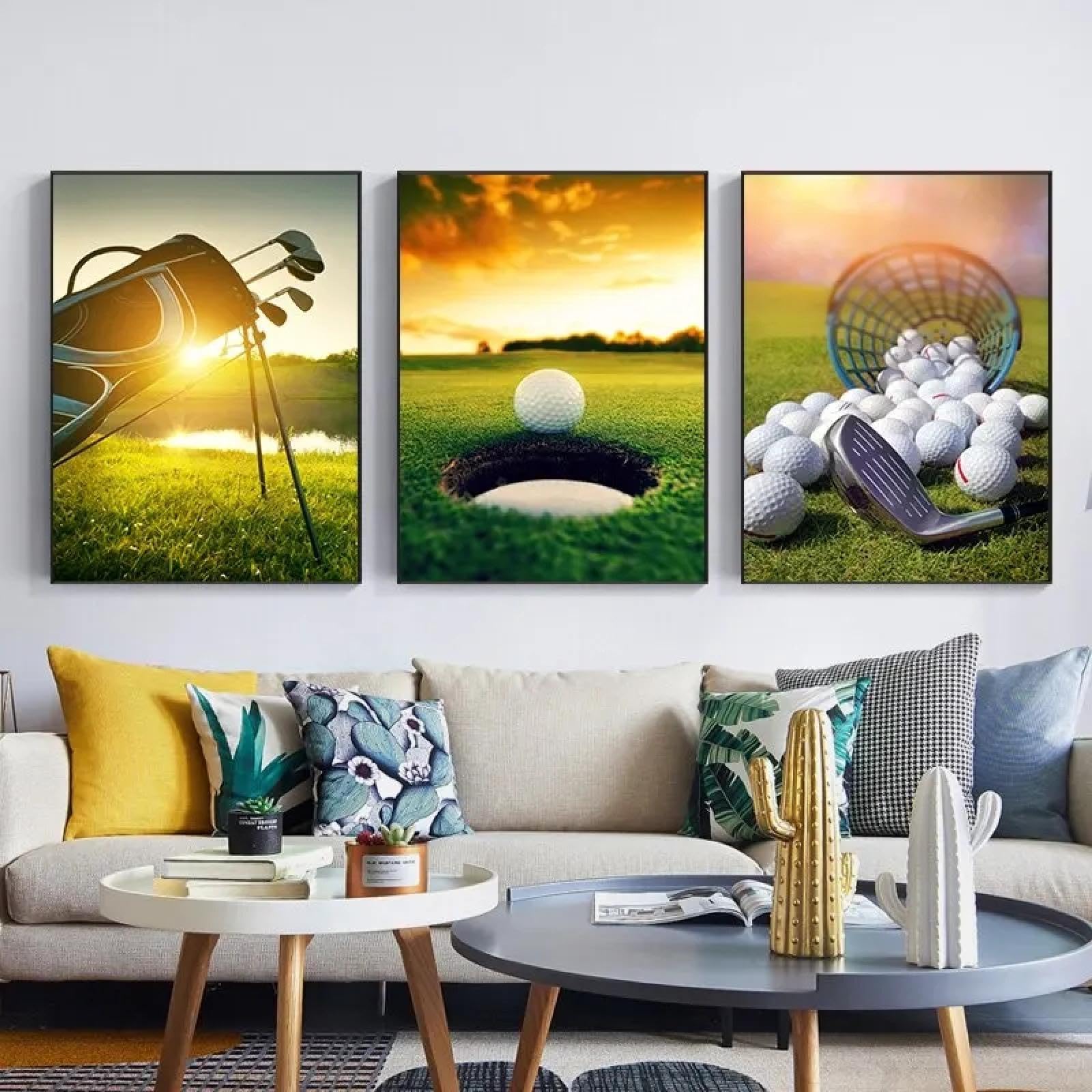 AINIBPO Golf Course Landscape Canvas Art HD Green Grass Wall Decor for Gym Home Golf Club Themed Painting Art Posters Prints 70x100cmx3 Frameless