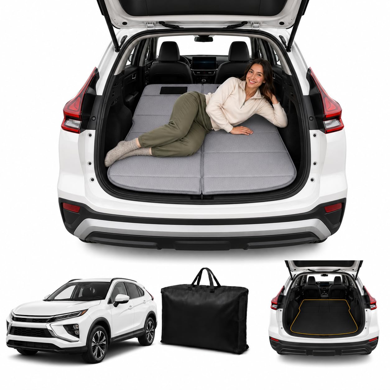 Car Mattress for Eclipse Cross 2018–2025, Upgraded Non-Inflatable Thickened Foam SUV Car Camping Mattress, Foldable Trunk Sleeping Pad Car Bed Mattress for Road Trips Camping Travel