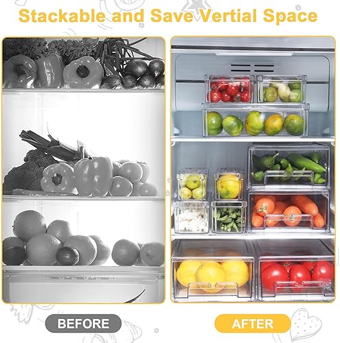 Miniatura 7 de YINGRACE 7 Pack Fridge Organizer Bins, and 3 Pack Stackable Refrigerator Organizers and Storage, With a Pull-out Drawer, BPA-Free Clear Containers