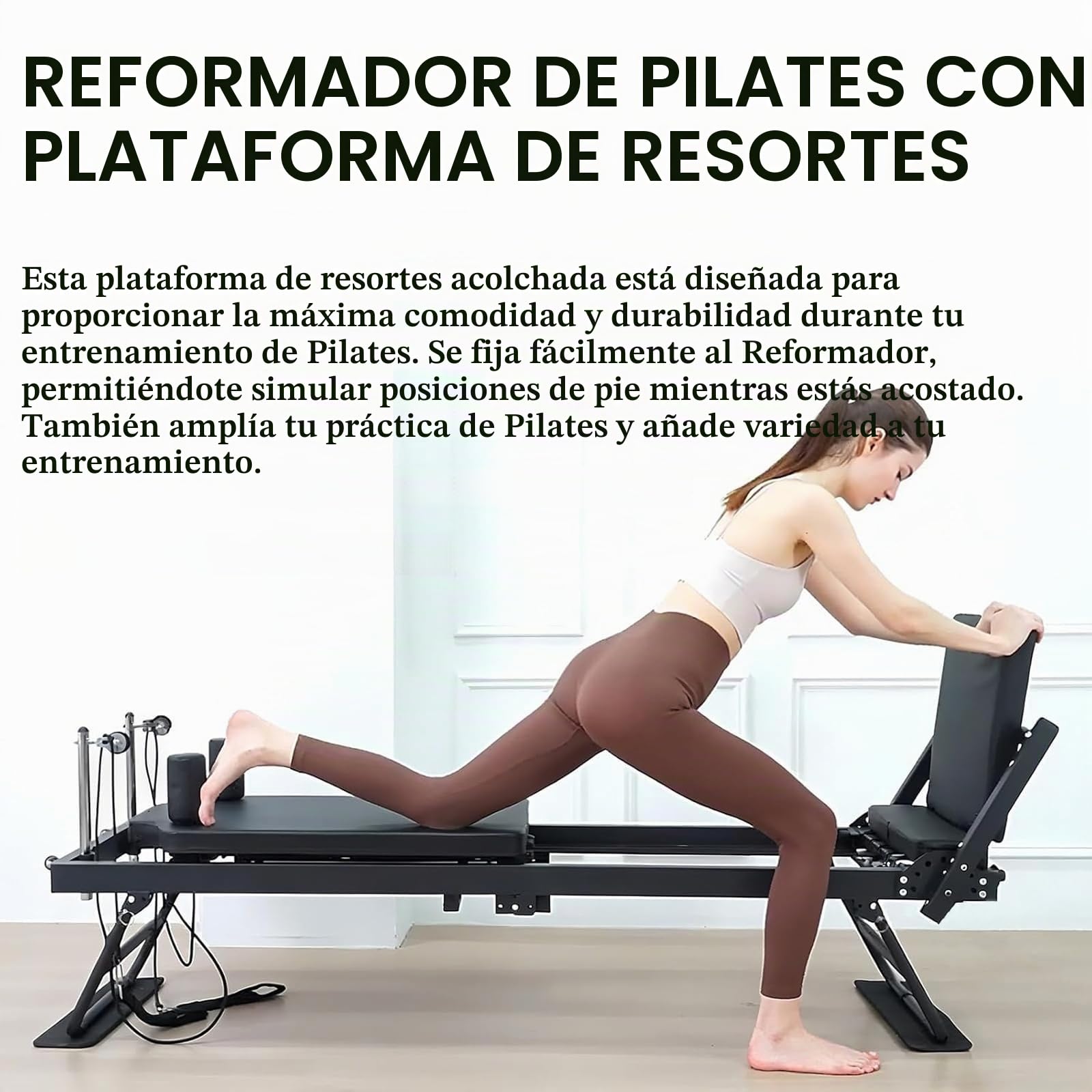 Pilates Reformer con 4 Muelles y 5 Cuerdas, Plegable Maquina Pilates Reformer para Recuperación Muscular y Uso Diario,B