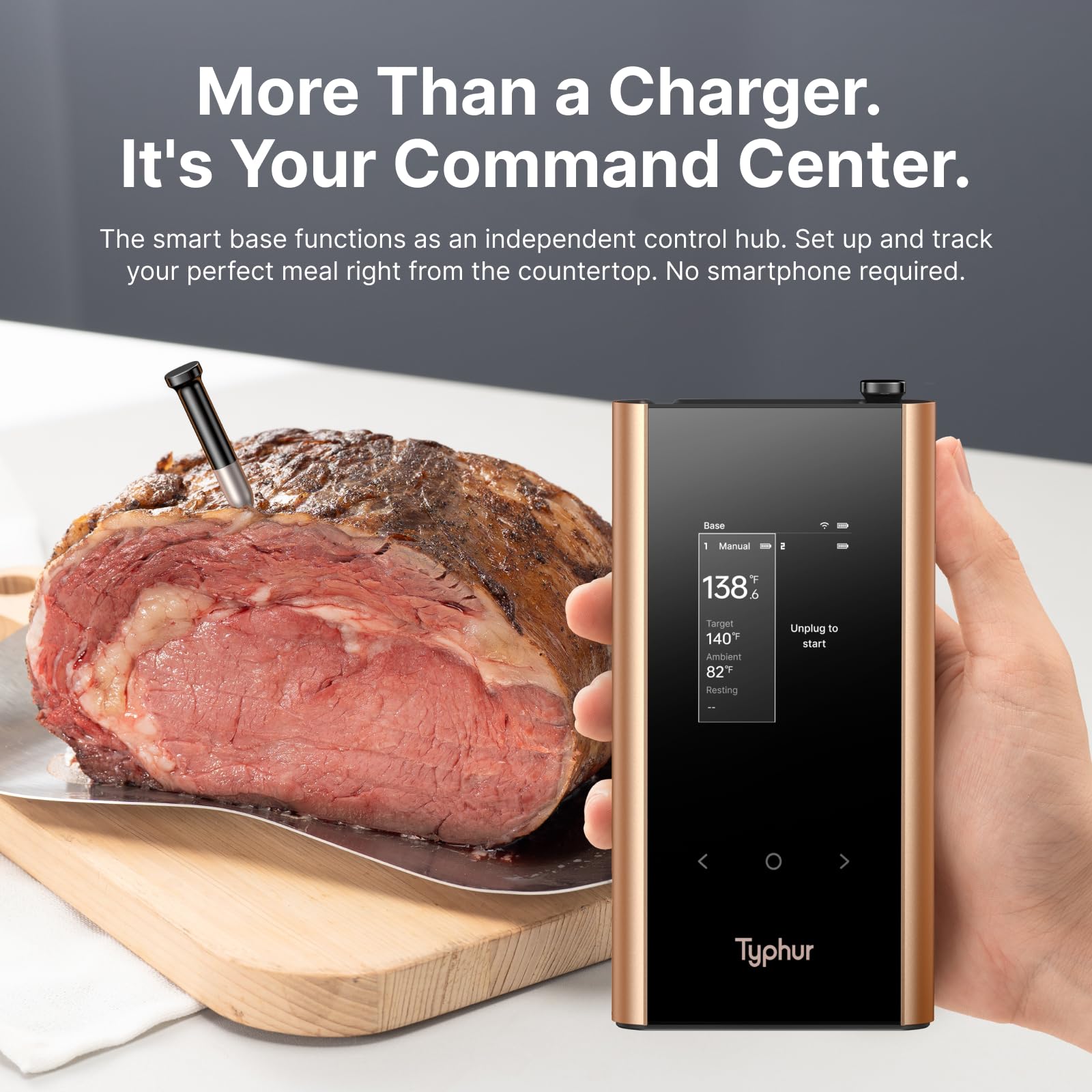 Typhur Sync Gold Double thermomètre à viande WiFi sans fil avec étui de transport, 2 sondes fines, 6 capteurs, signal 10 fois plus fort, précision ± 0,-15 °C, base intelligente, lecture fiable pour