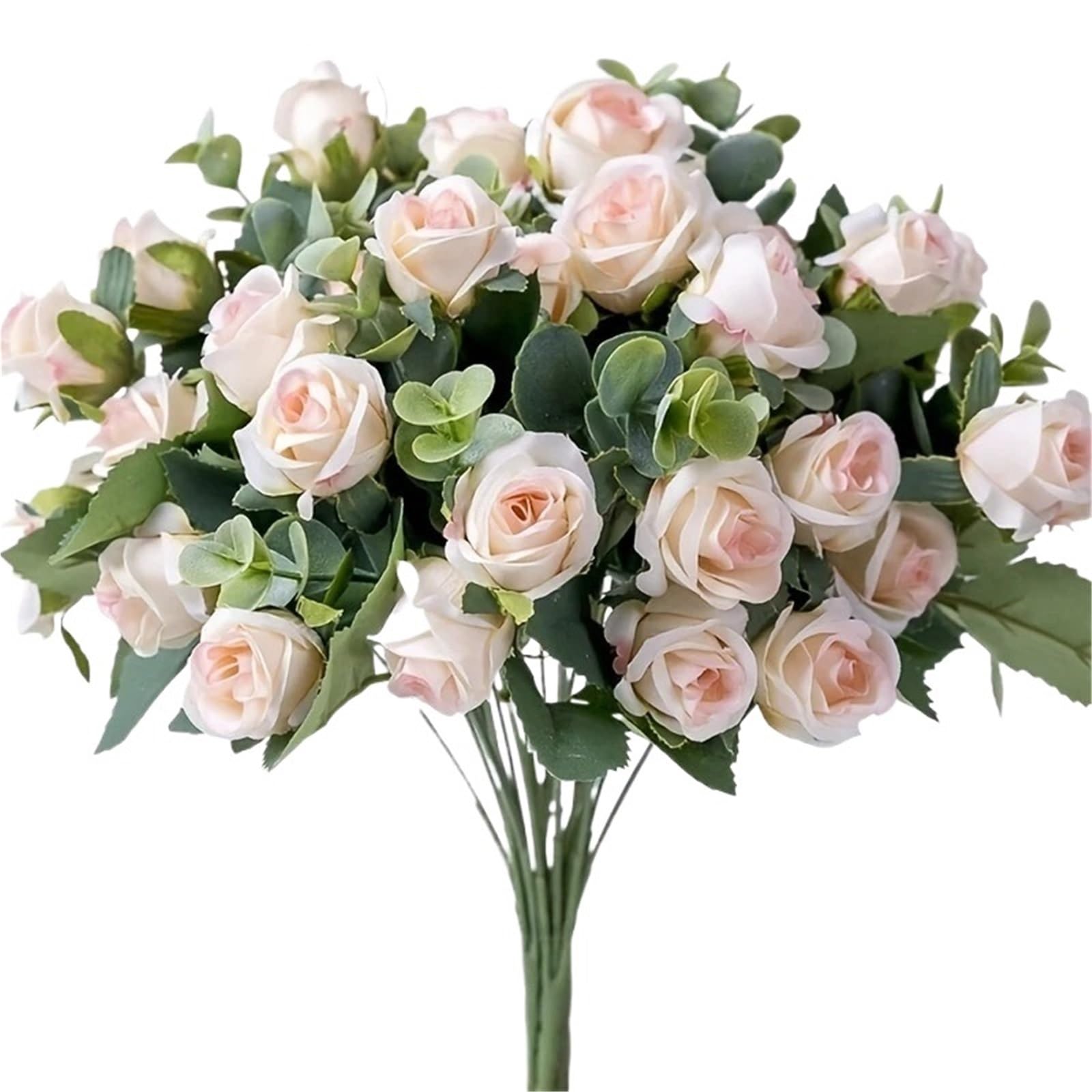 Dcrxz Artificial Flowers 3pcs Artificial Flower Silk Rose white Eucalyptus leaves Peony Bouquet Fake Flower for Wedding Table Party Vase Home Decor(Champagne)