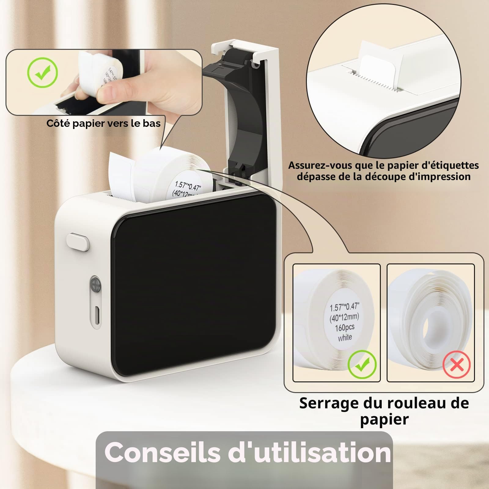Pristar P15 ruban d'étiquettes thermiques autocollantes 15mm*30mm 3 rouleaux blanc 210 étiquettes/rouleau