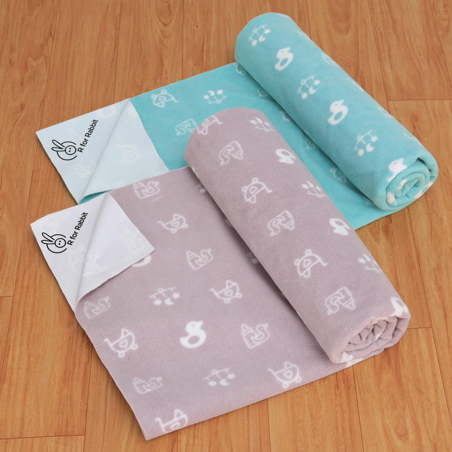 R for Rabbit Waterproof Quick Dry Sheet for Baby | Anti-Piling Fleece Breatheable Fabric Extra Absorbent Instant Dry Baby Bed/Cot Protector Mat (Size-S,Blue-Grey,Pack of 2 Combo)-image-45
