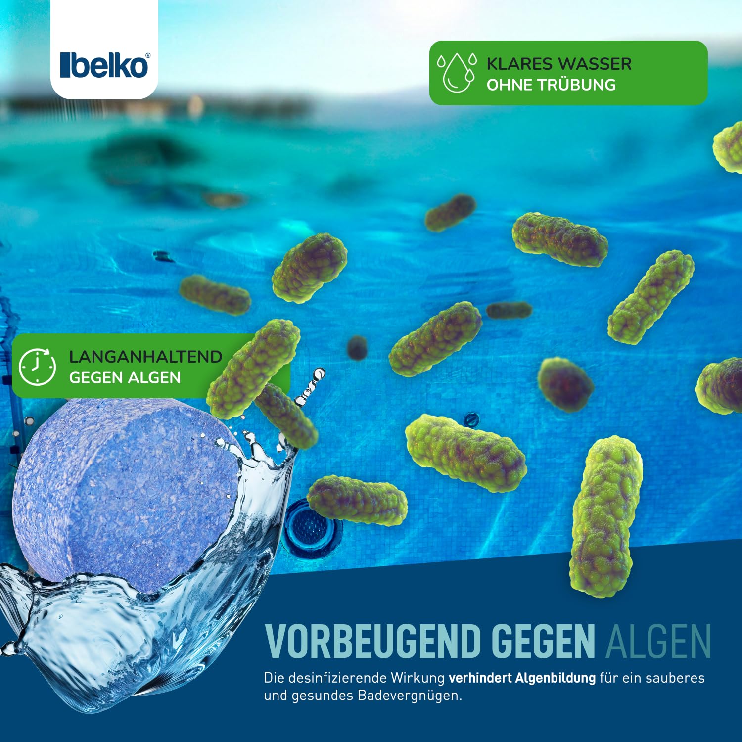 Belko® Chlor MultiTabs 5 in 1, 20 g Multifunktionstabletten, 5 kg VPE, langsamlöslich, Langzeitdesinfektion, Algenvernichtung, Trübungsentfernung, Härtestabilisator für Pools bis 20 m³