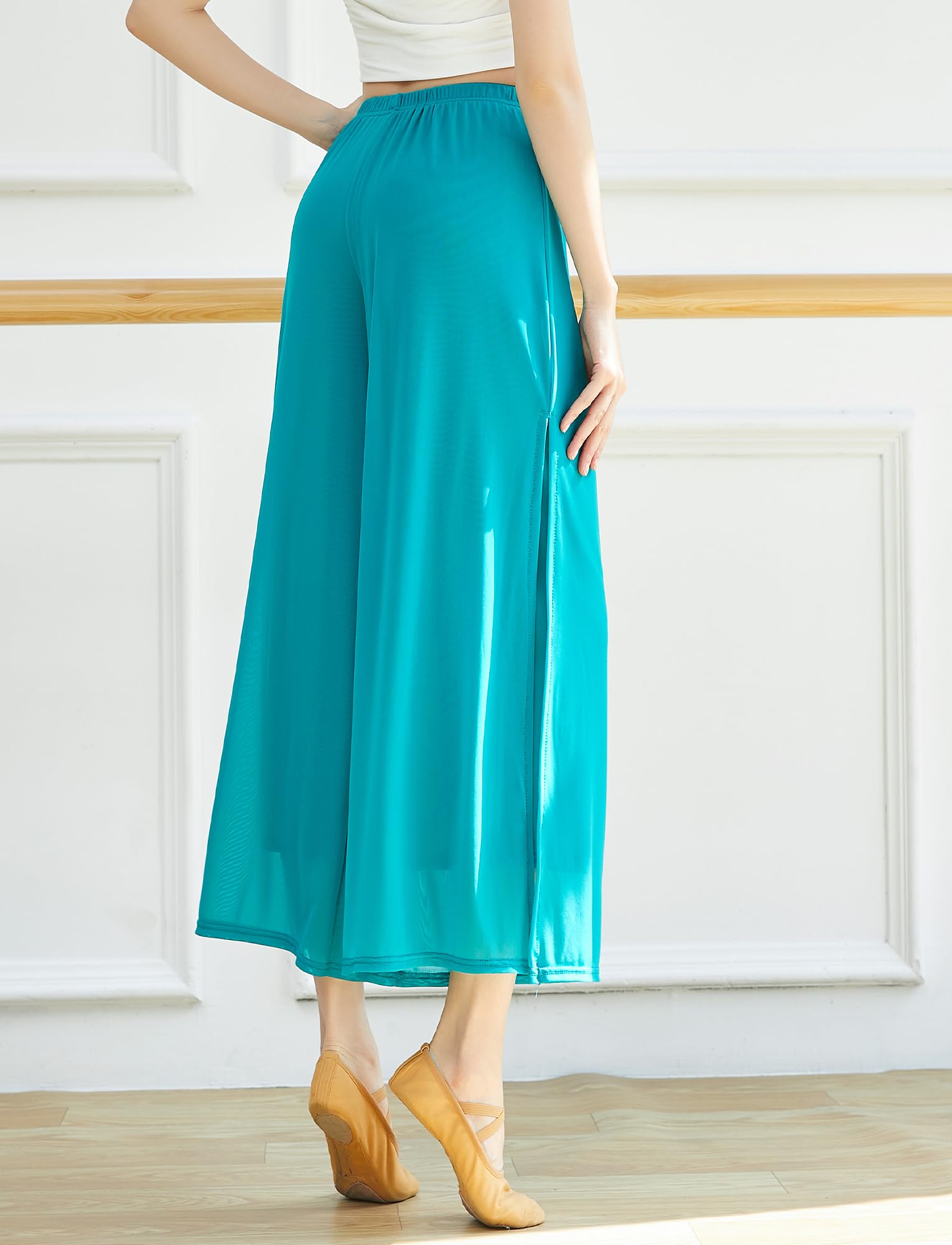SEAUR Pantalon Palazzo fluide pour femme avec fente latérale Taille élastique pour danse lyrique Costume classique contemporain