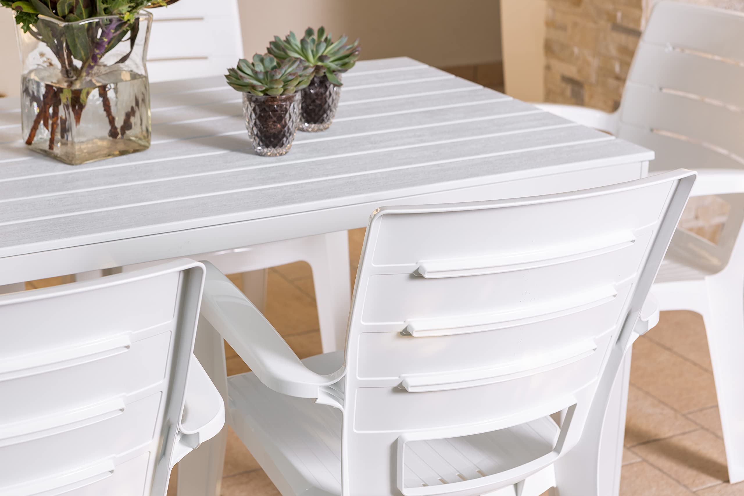 RATTATAN Anita - chaises d'extérieur et de Jardin empilables en résine Effet Bois avec accoudoirs (4, Blanche)
