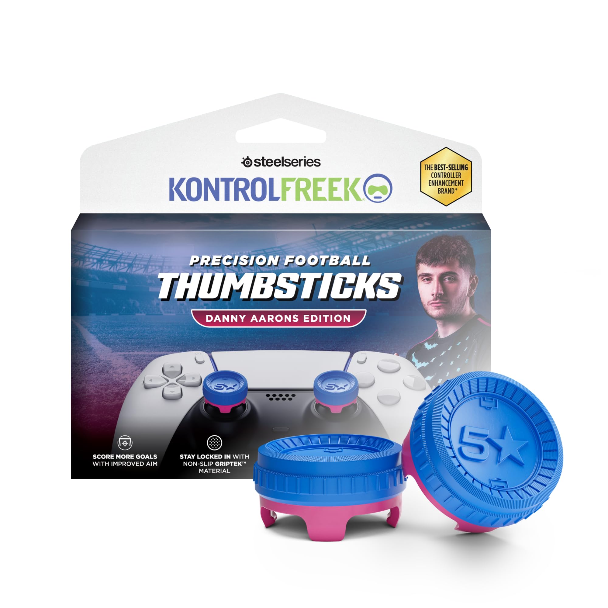 KontrolFreek® Precision Football Thumbsticks – Danny Aarons Edition for PlayStation 4 (PS4), PlayStation 5 (PS5) Controller | Blue/Pink