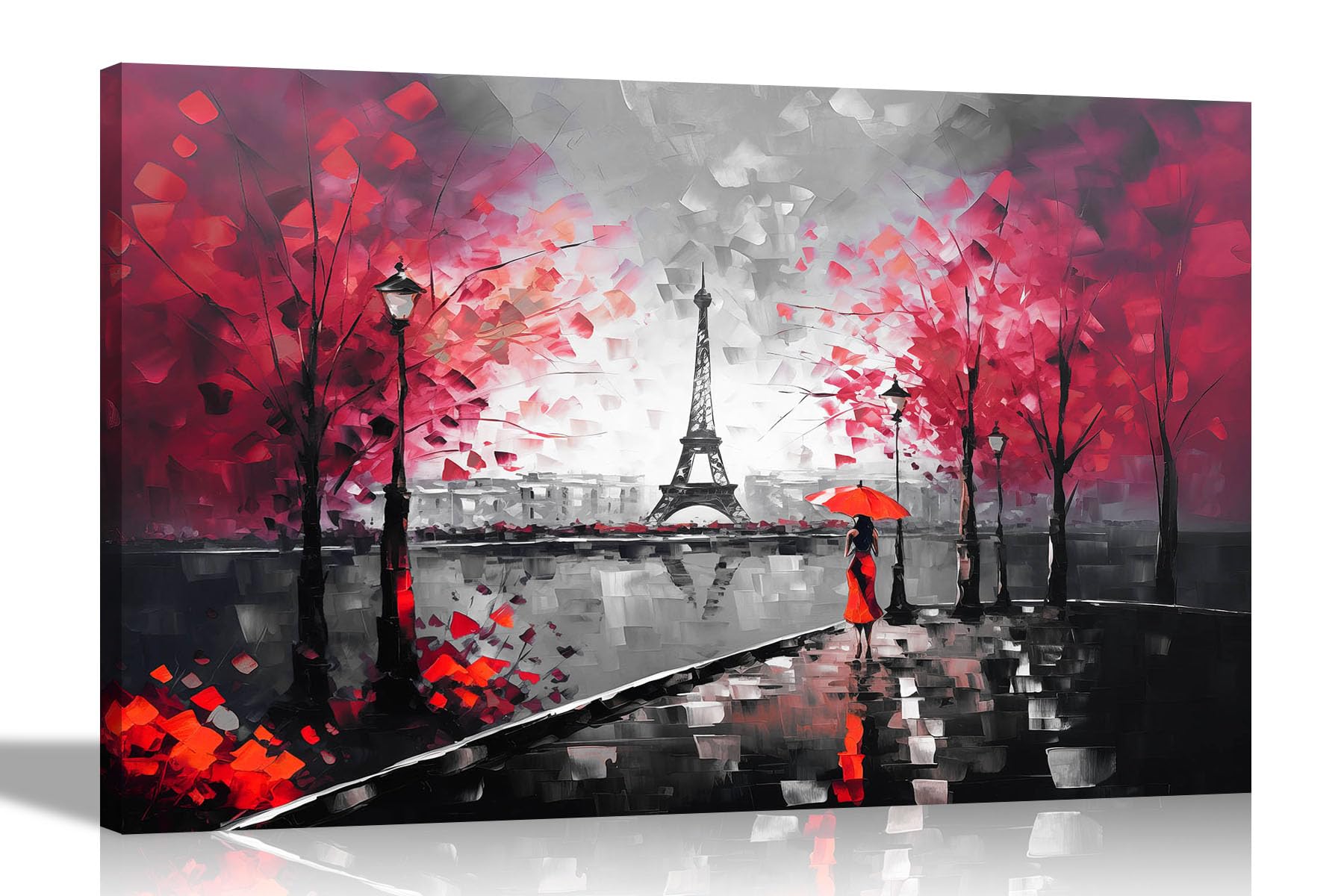 Artley Prints Red Black And White Black And White Alone In Paris Red Extra Large Colourful Canvas Wall Art For Living Room - Framed Abstract Pictures To Hang In Bedroom, Hallway 101 X 76Cm (40 X 30 Inches)